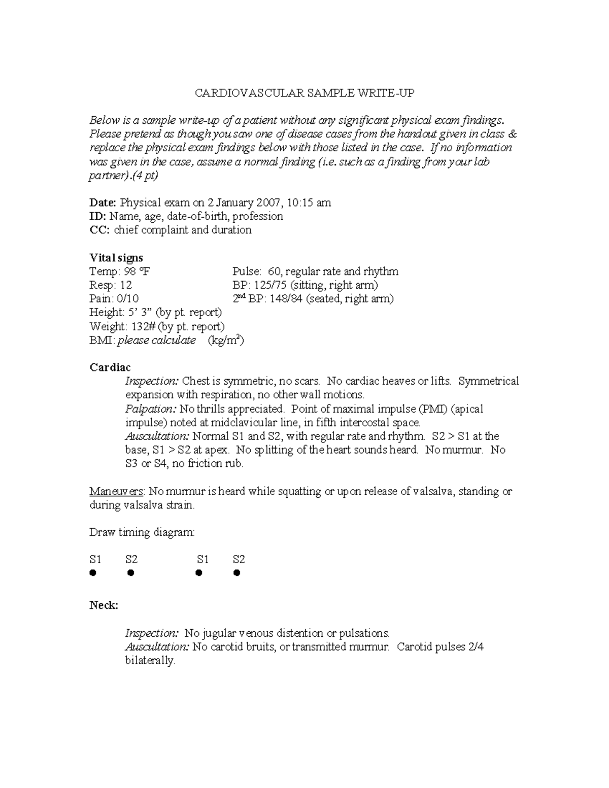 CARDIOVASCULAR EXAM SAMPLE (CV Write-Up) - Studocu