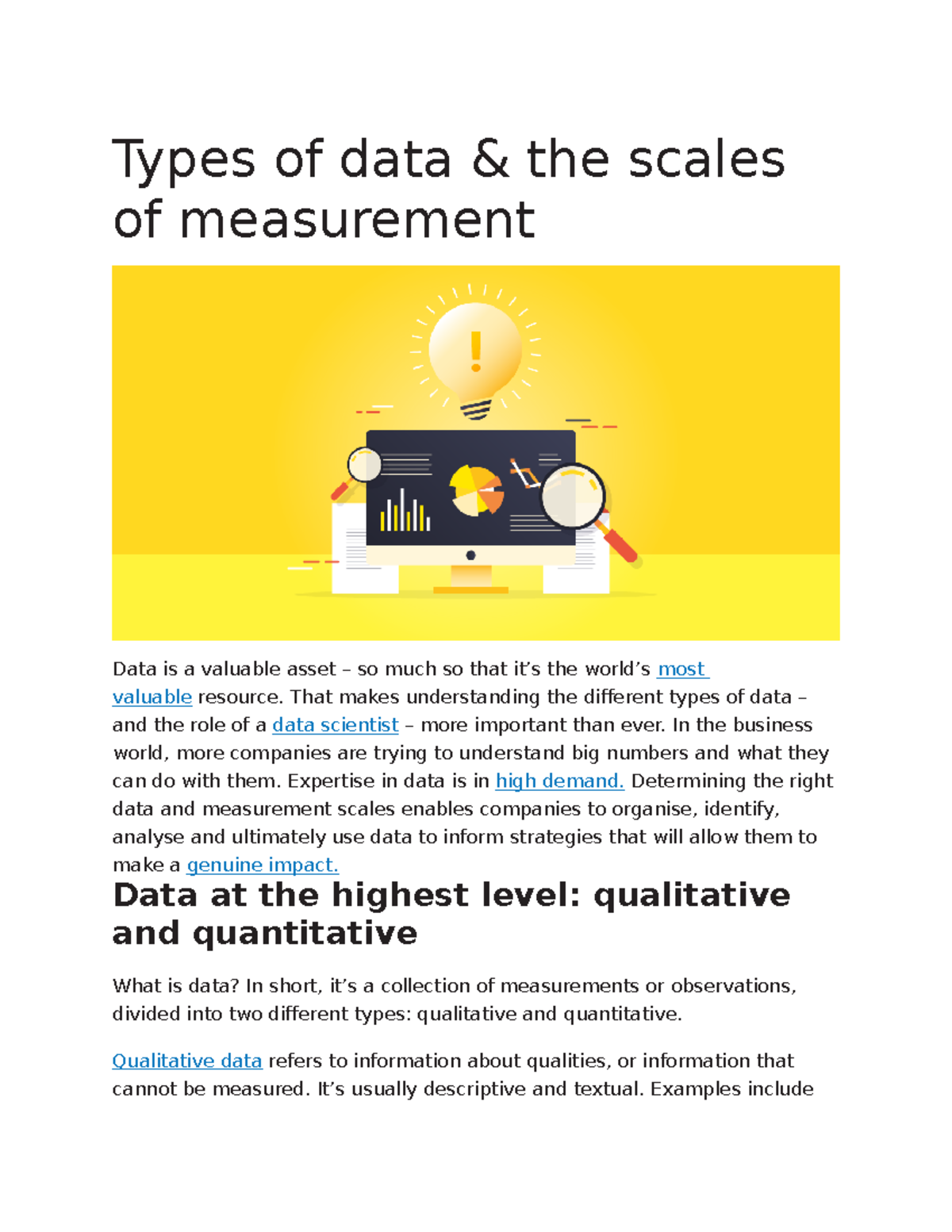 Statistic - Types of data & the scales of measurement Data is a ...