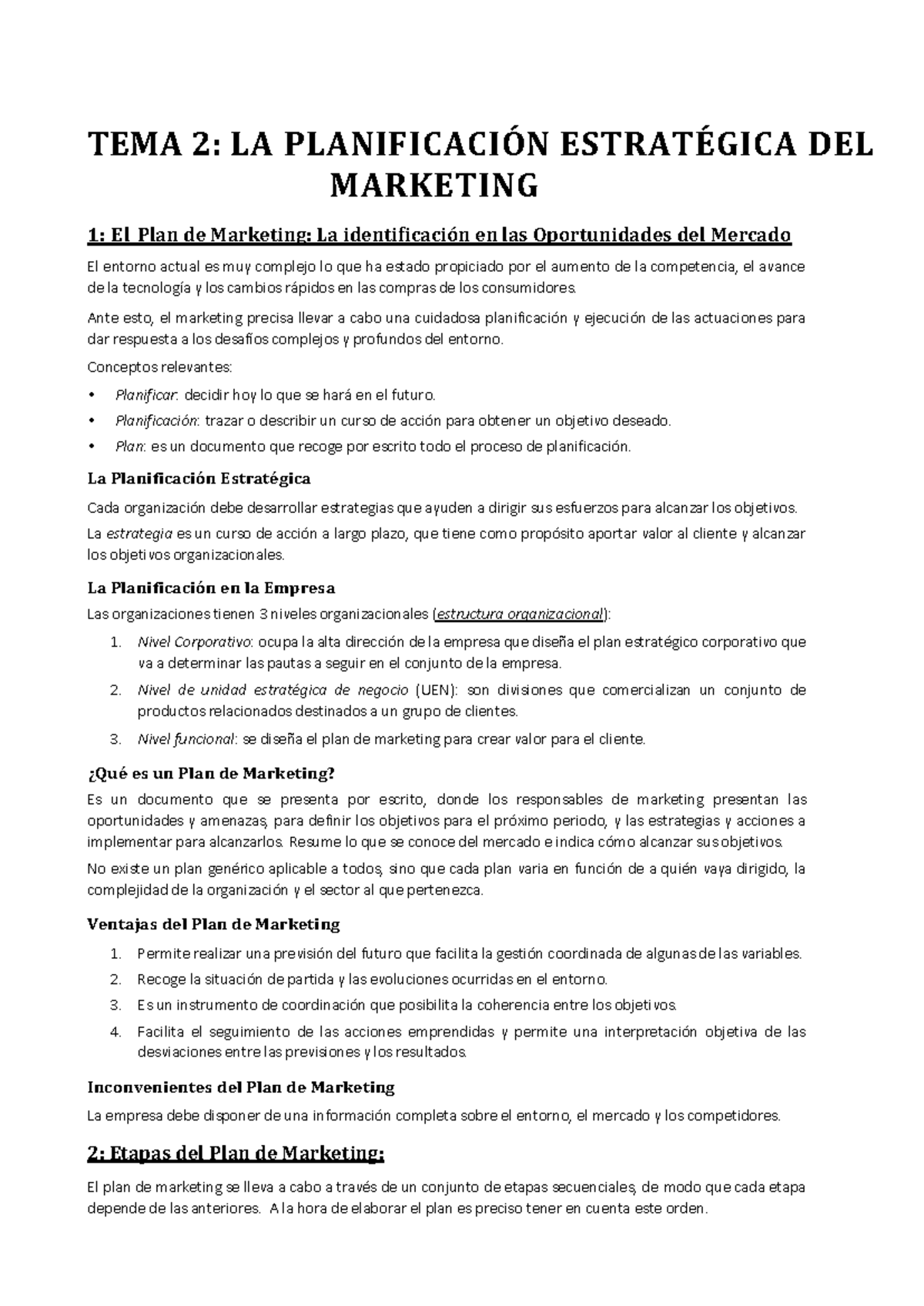 TEMA 2: PLANIFICACIÓN ESTRATÉGICA DEL MARKETING - Apuntes de Clase ...