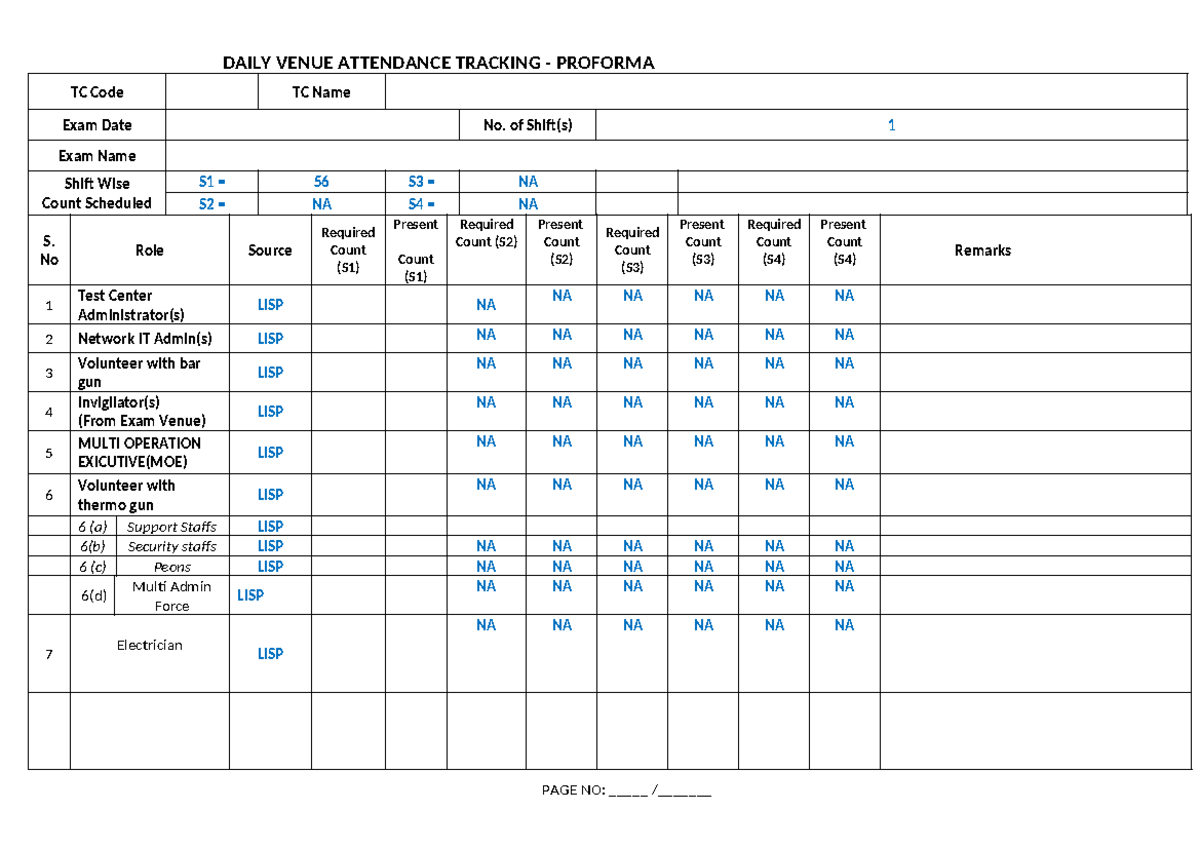 Daily Venue Attendance Tracking Proforma NNN - 15 Oct 2024 - Studocu