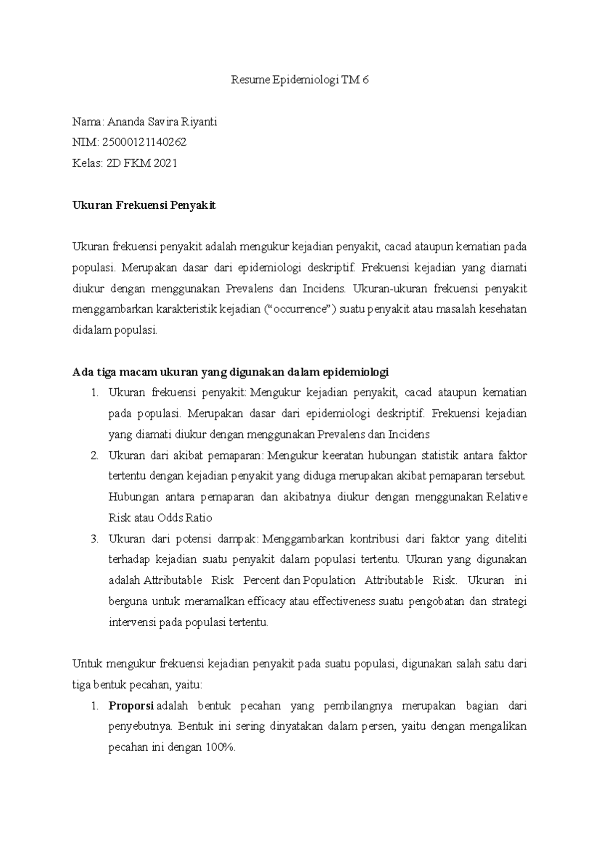 Resume Epidemiologi TM 6 - Ananda Savira Riyanti 25000121140262 - Studocu