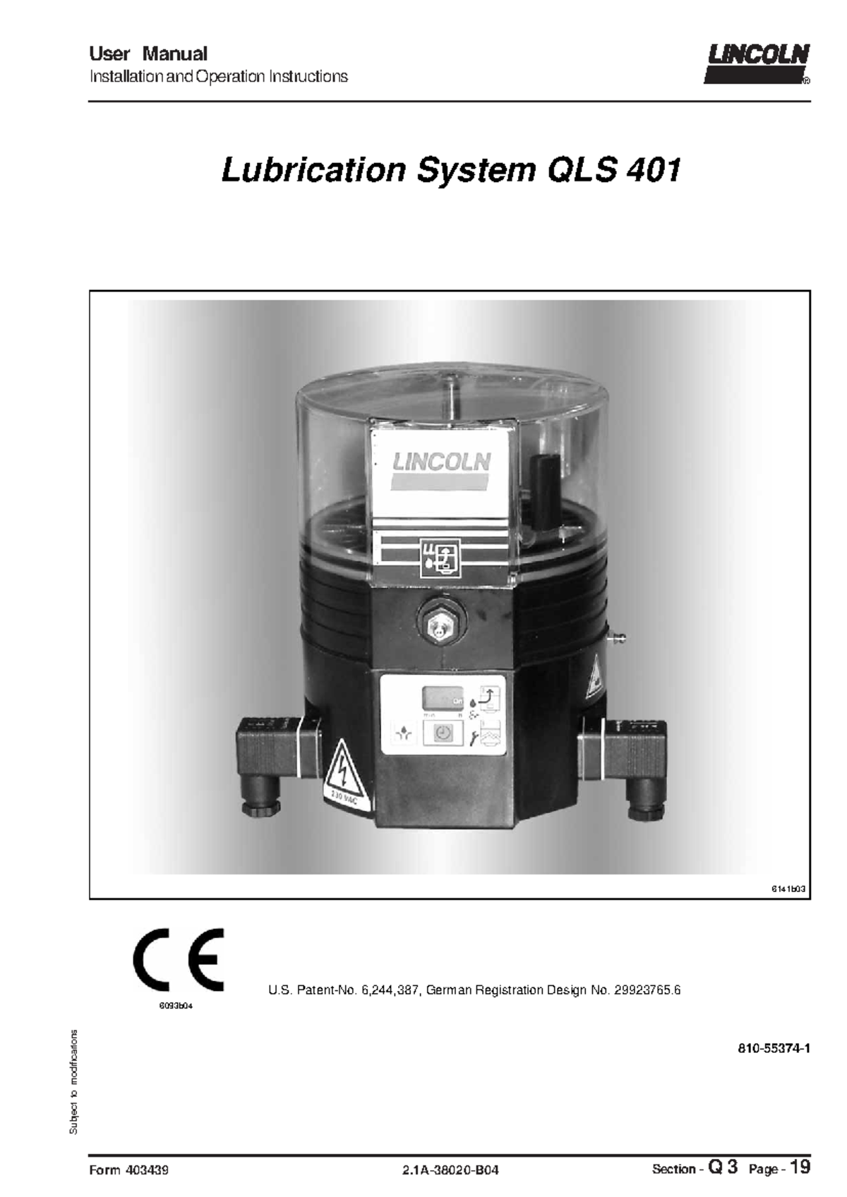 User Manual for QLS 401 Electric Grease Pump Installation & Operation ...