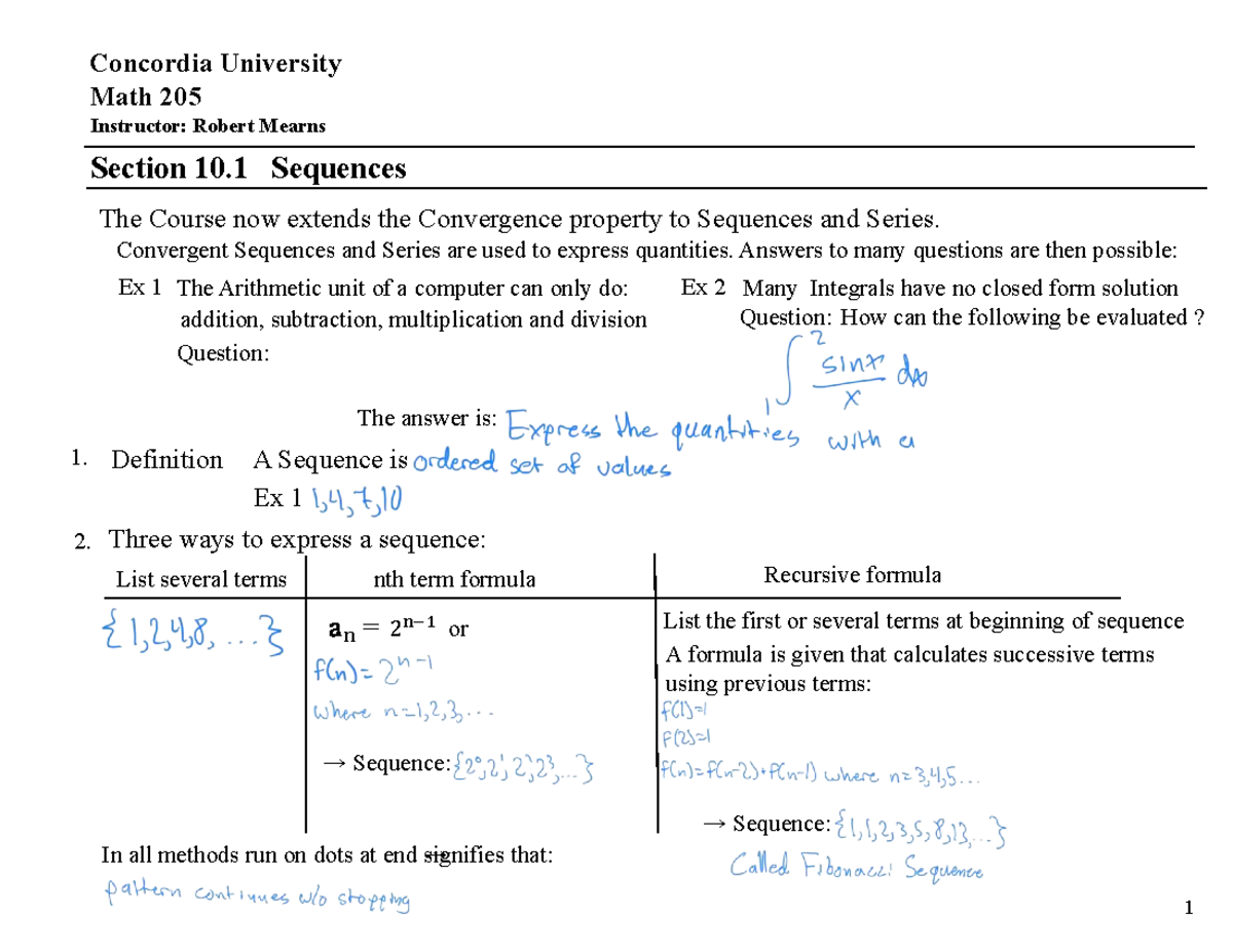 Math 205 Final Exam Notes: Convergence in Sequences & Series - Studocu