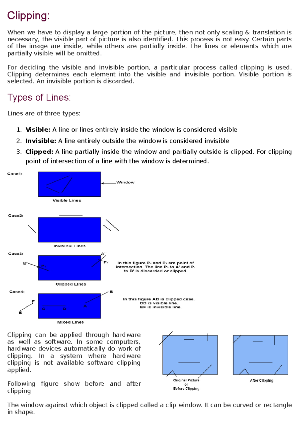 Clipping - graphics - Clipping: When we have to display a large portion ...