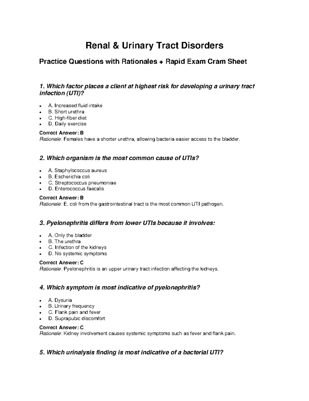 Renal & Urinary Tract Disorders Practice Questions - Rapid Exam Cram ...