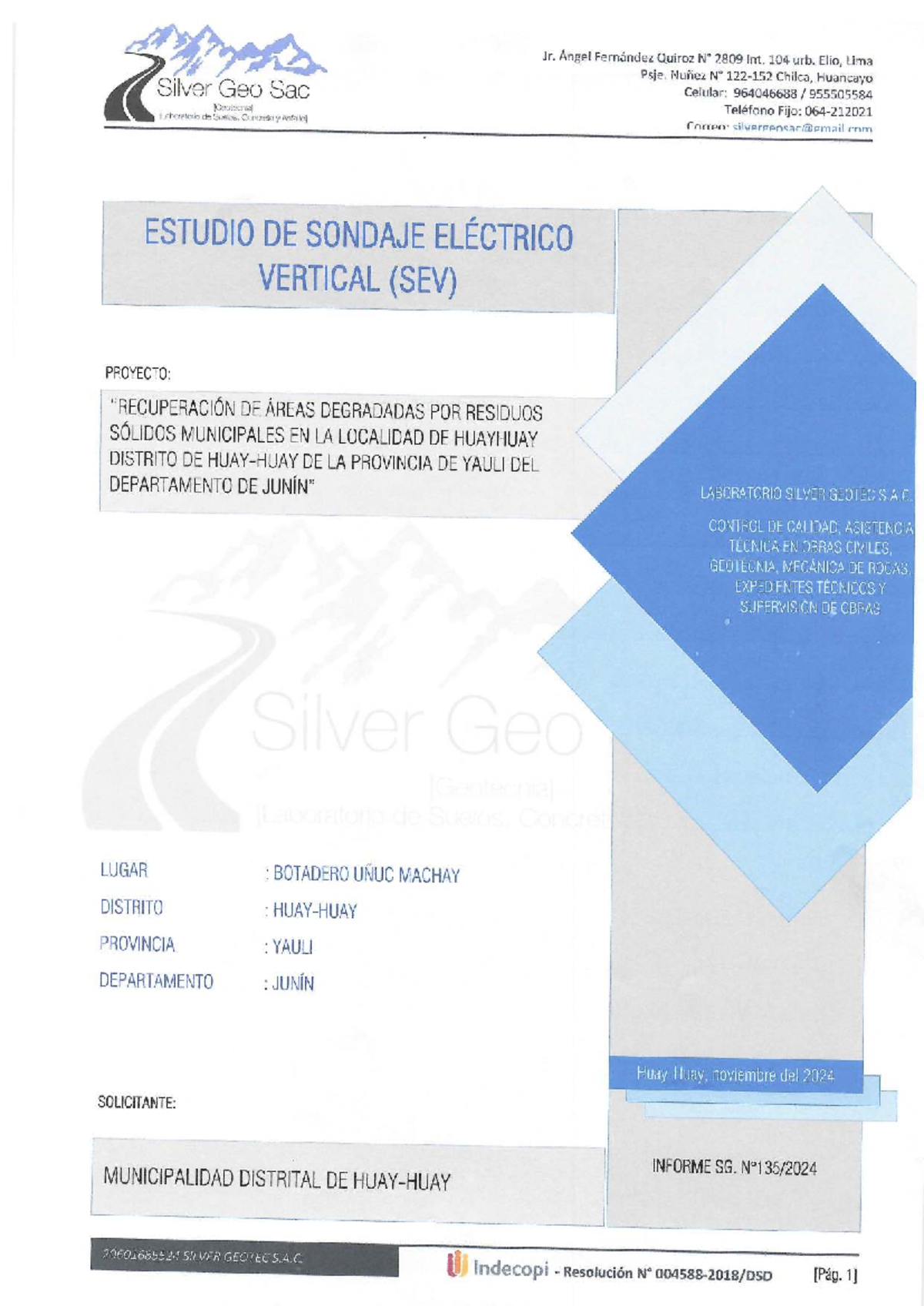 Estudio de Sondaje Eléctrico Vertical (SEV) en Huayhuay, Yauli - Document Preview