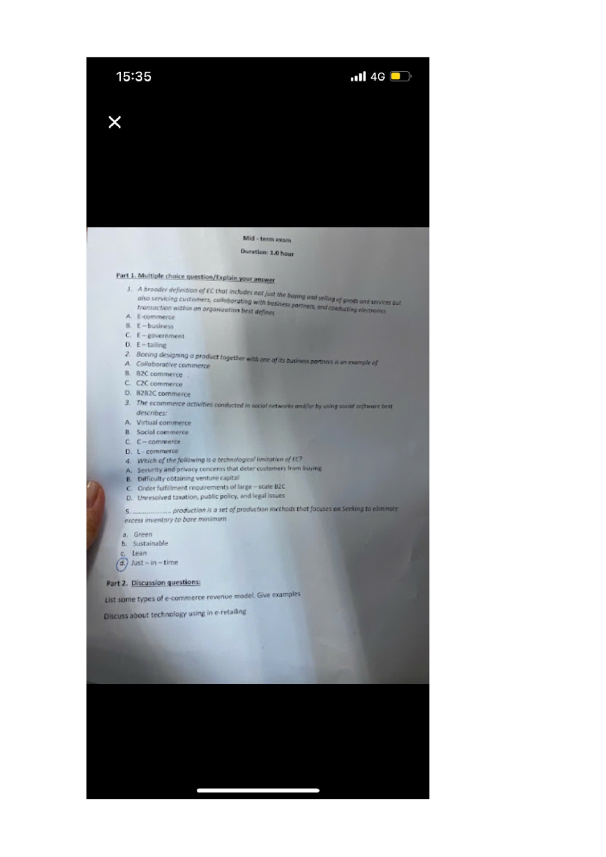 Midterm exam EC - Multiple choice and discussion questions - Studocu
