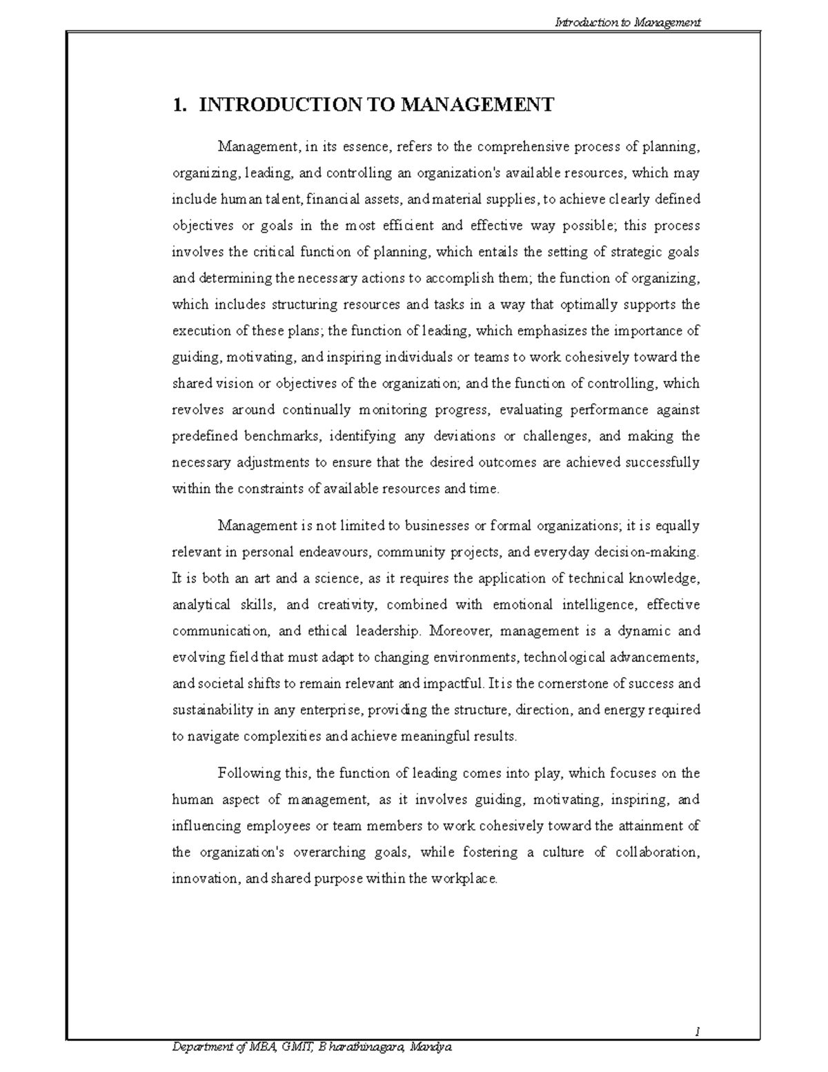 MBA 101: Introduction to Management Overview and Key Functions - Studocu