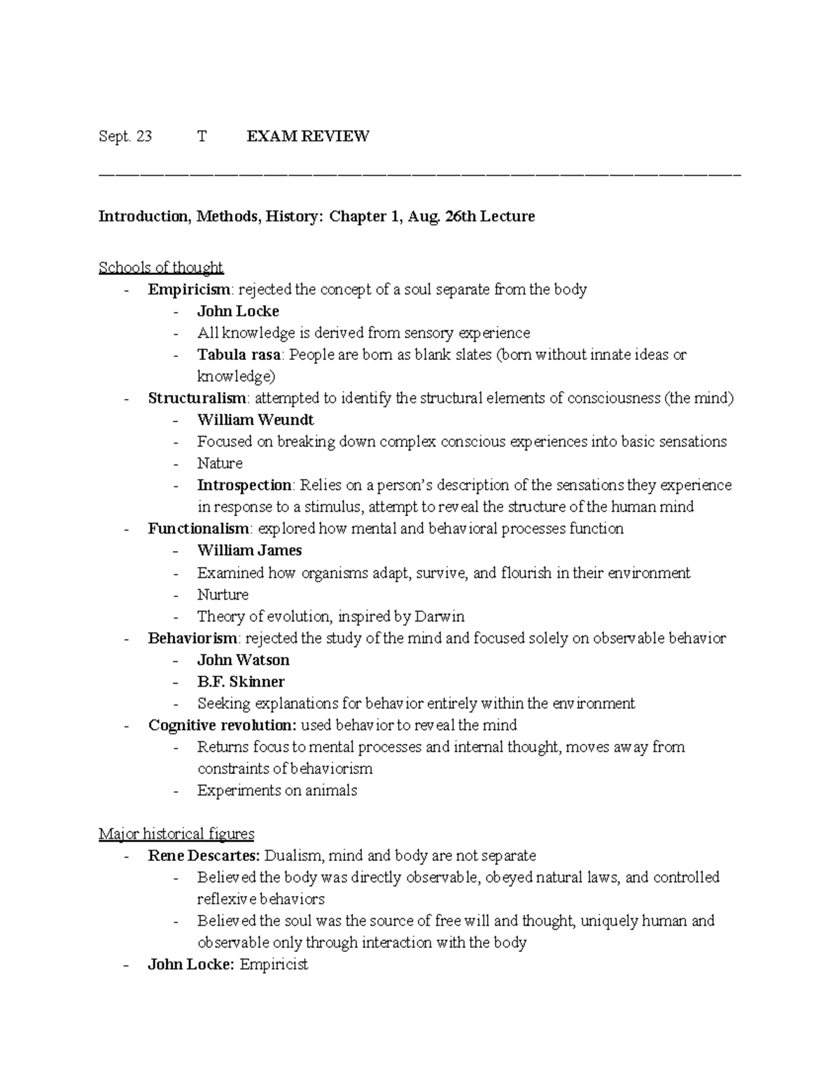 Psychology Exam Review: Key Concepts from Chapters 1-8 - PSYCH 111 ...
