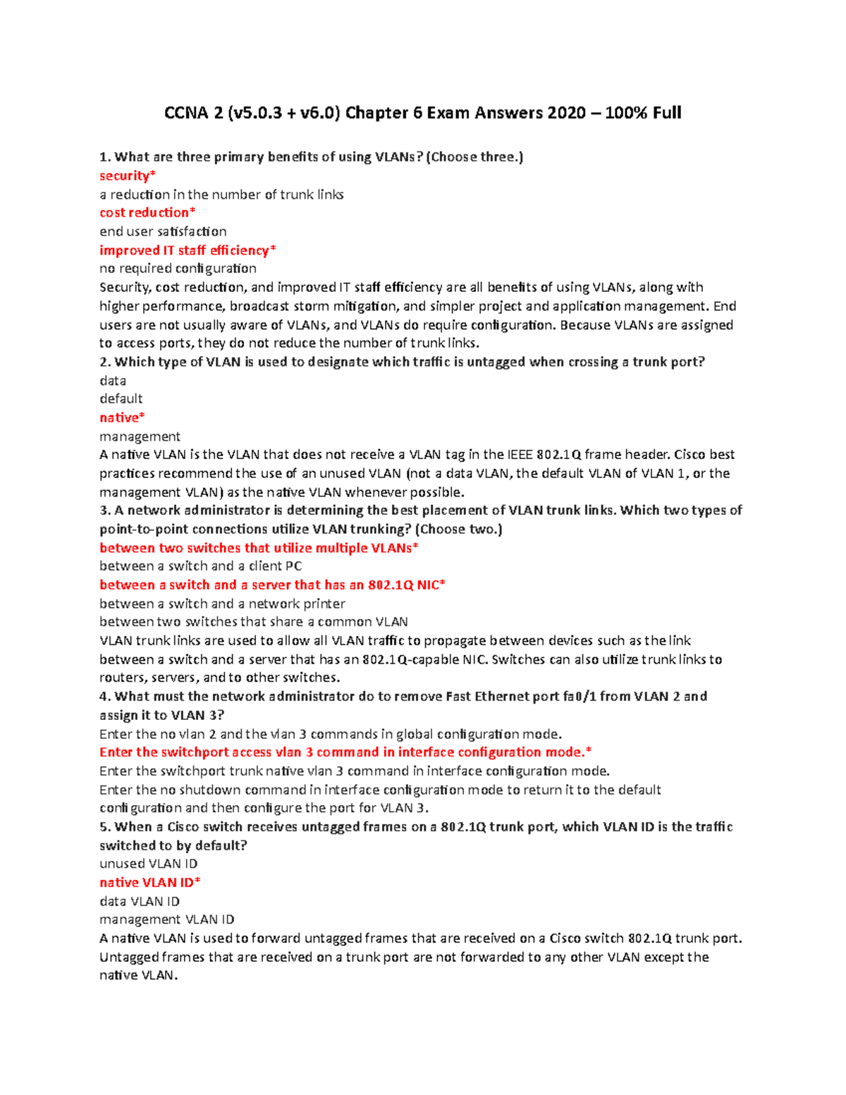CCNA 2 (v5.0.3 + v6.0) Chapter 6 Exam Answers - 100% Correct Solutions ...