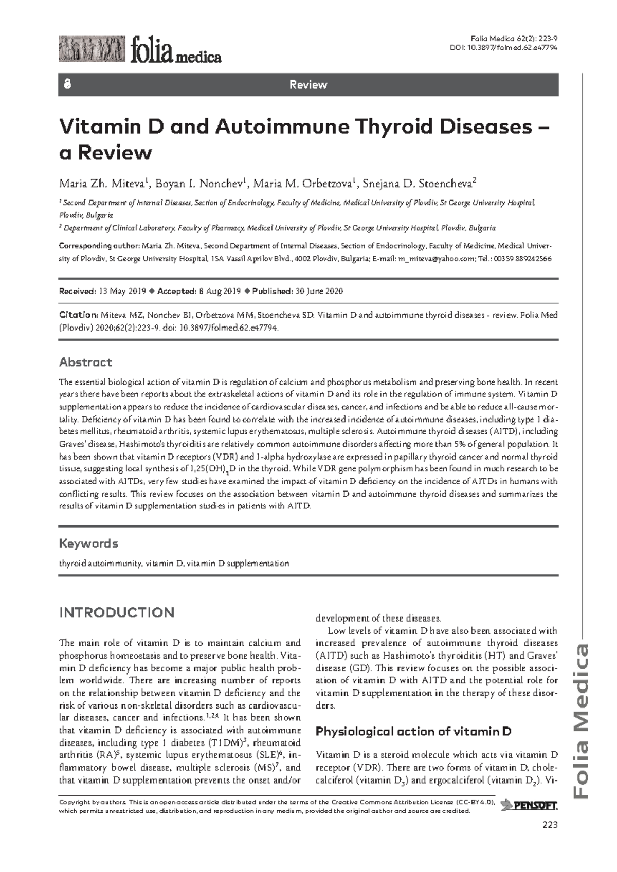 Vitamin D and Autoimmune Thyroid Diseases: A Comprehensive Review - Studocu