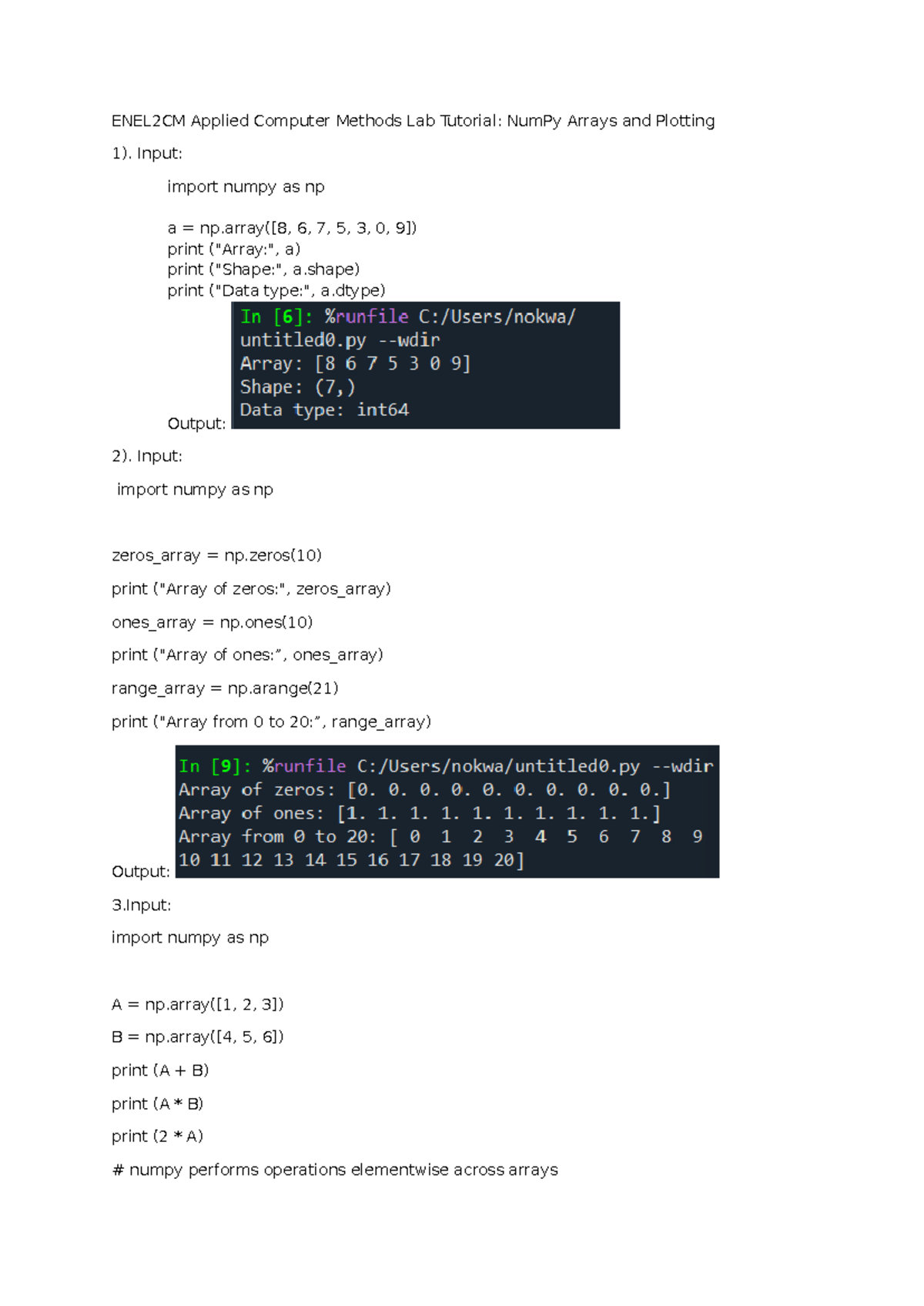 ENEL2CM Practical 3 - NumPy Arrays & Plotting Tutorial - Studocu