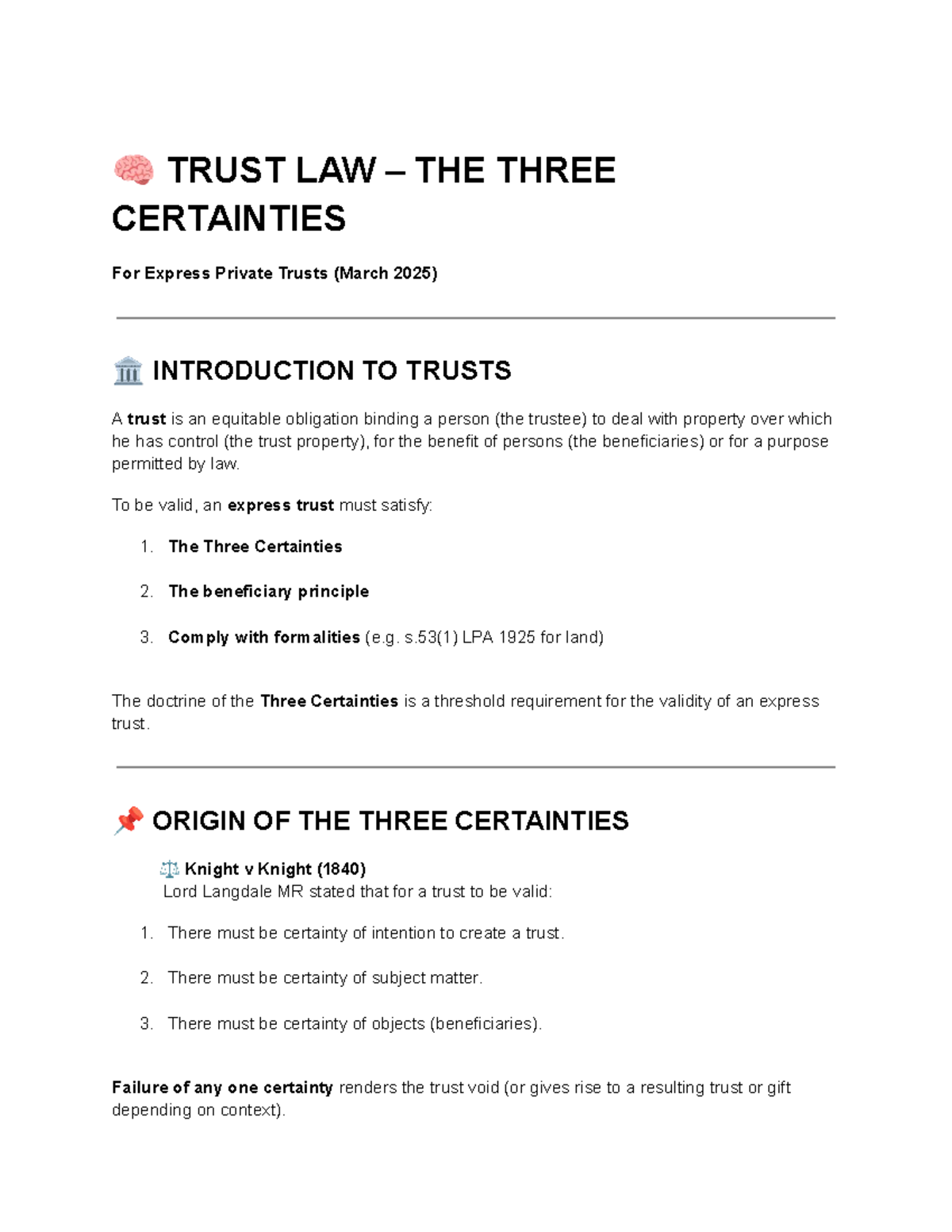 TRUST LAW: The Three Certainties for Express Private Trusts (2025 ...