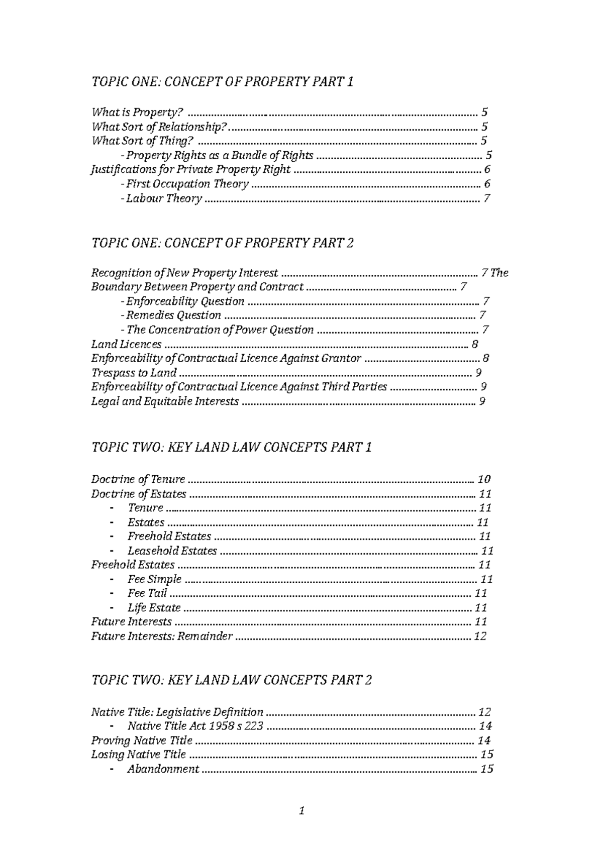 Property LAW 1001 Final Exam Notes: Key Concepts and Principles - Studocu