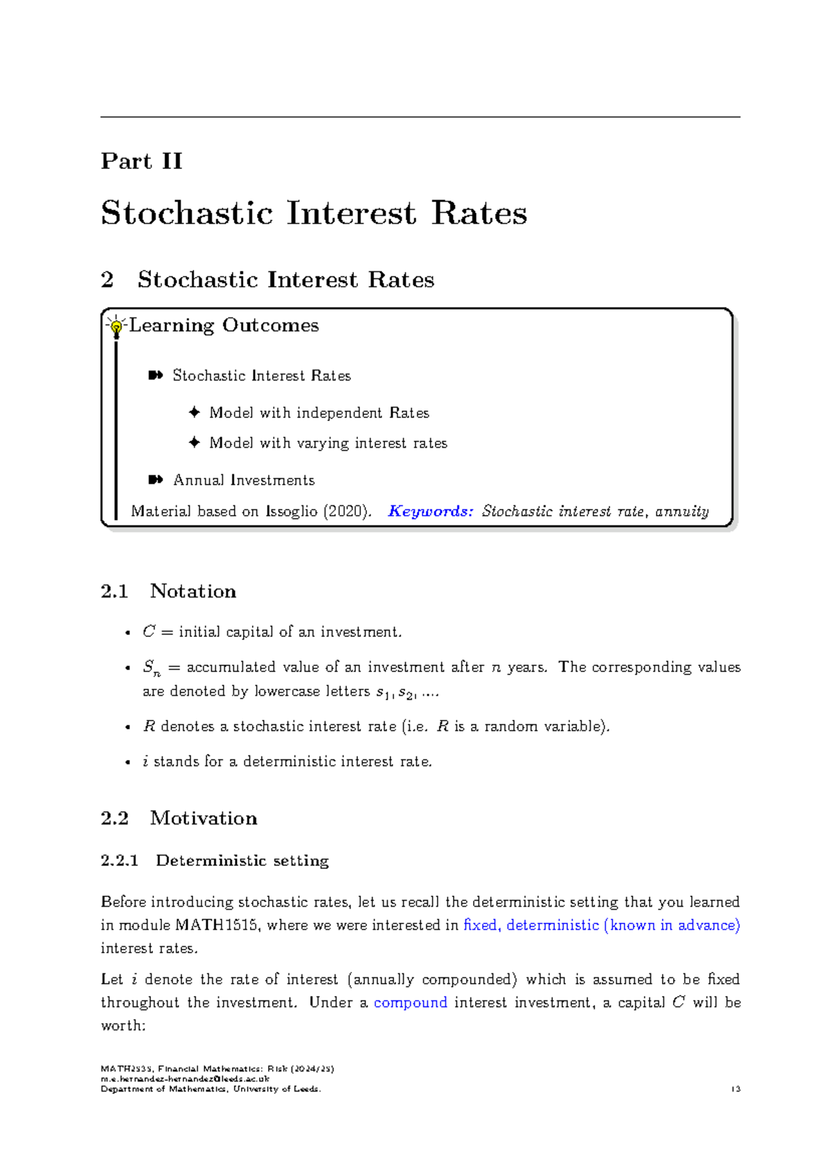 MATH2535 Stochastic Interest Rates: Analysis & Investment Models - Studocu