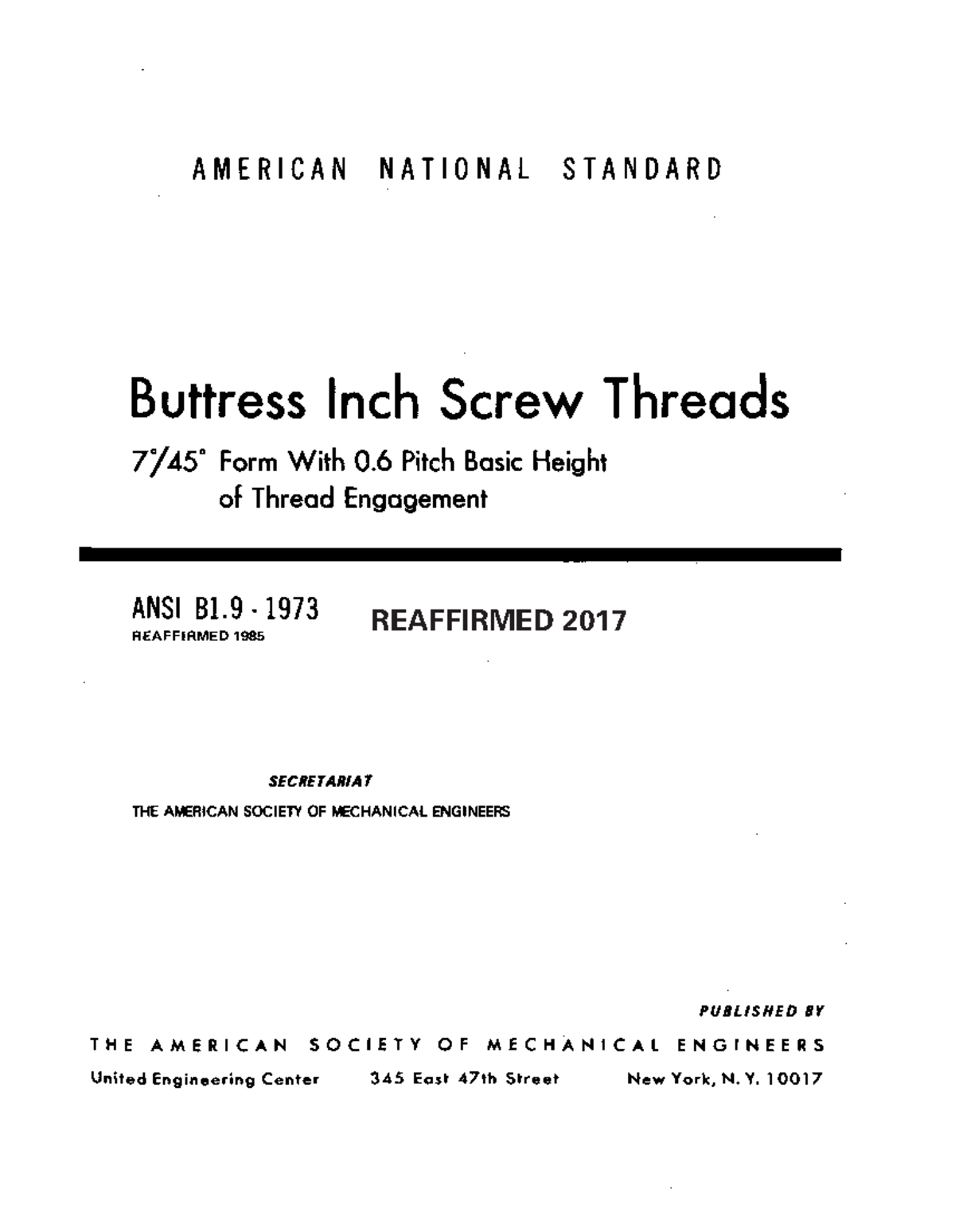 Buttress Inch Screw Threads ANSI B1.9: Standards and Specifications - Document Preview