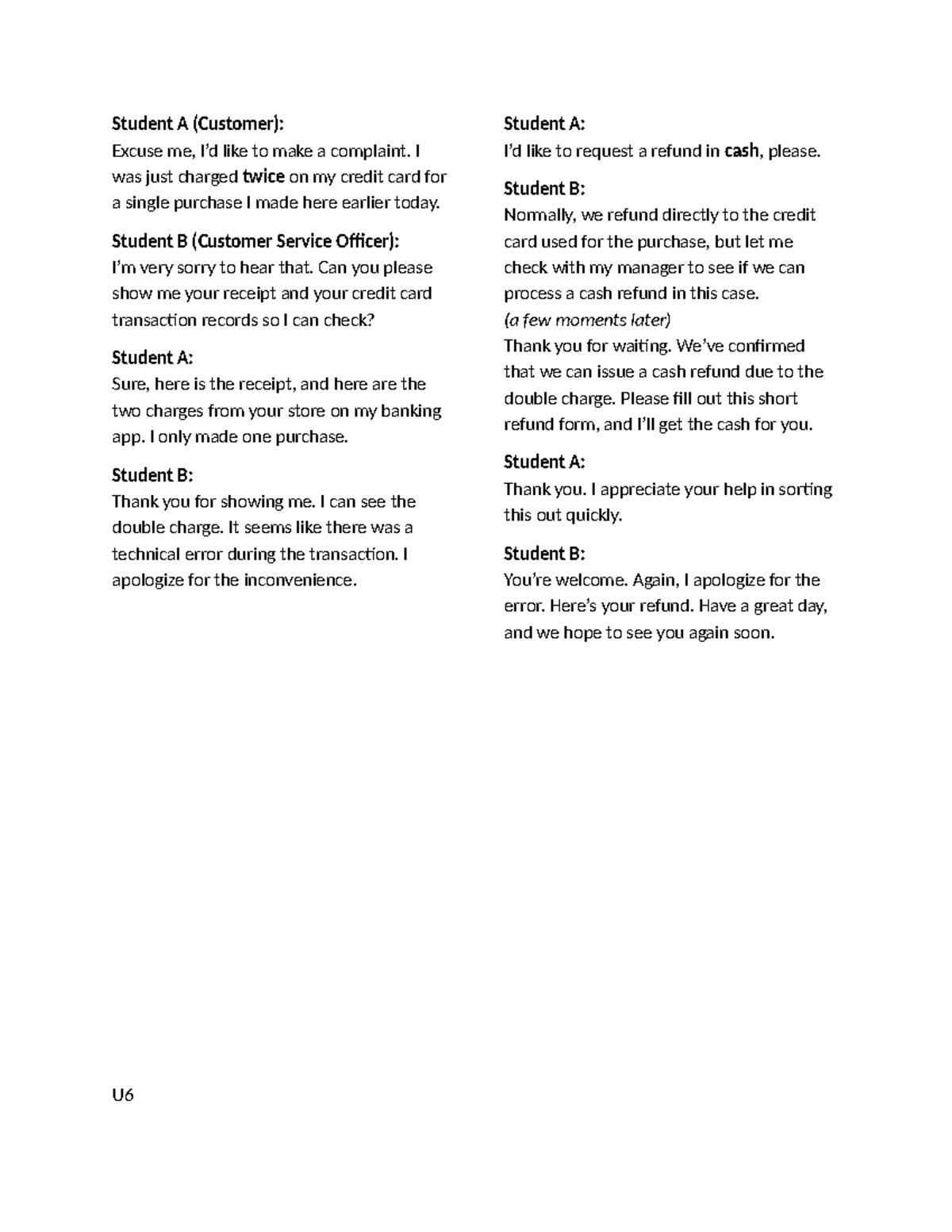 NÓI U5-U8: Customer Service & Interview Scenarios - Studocu