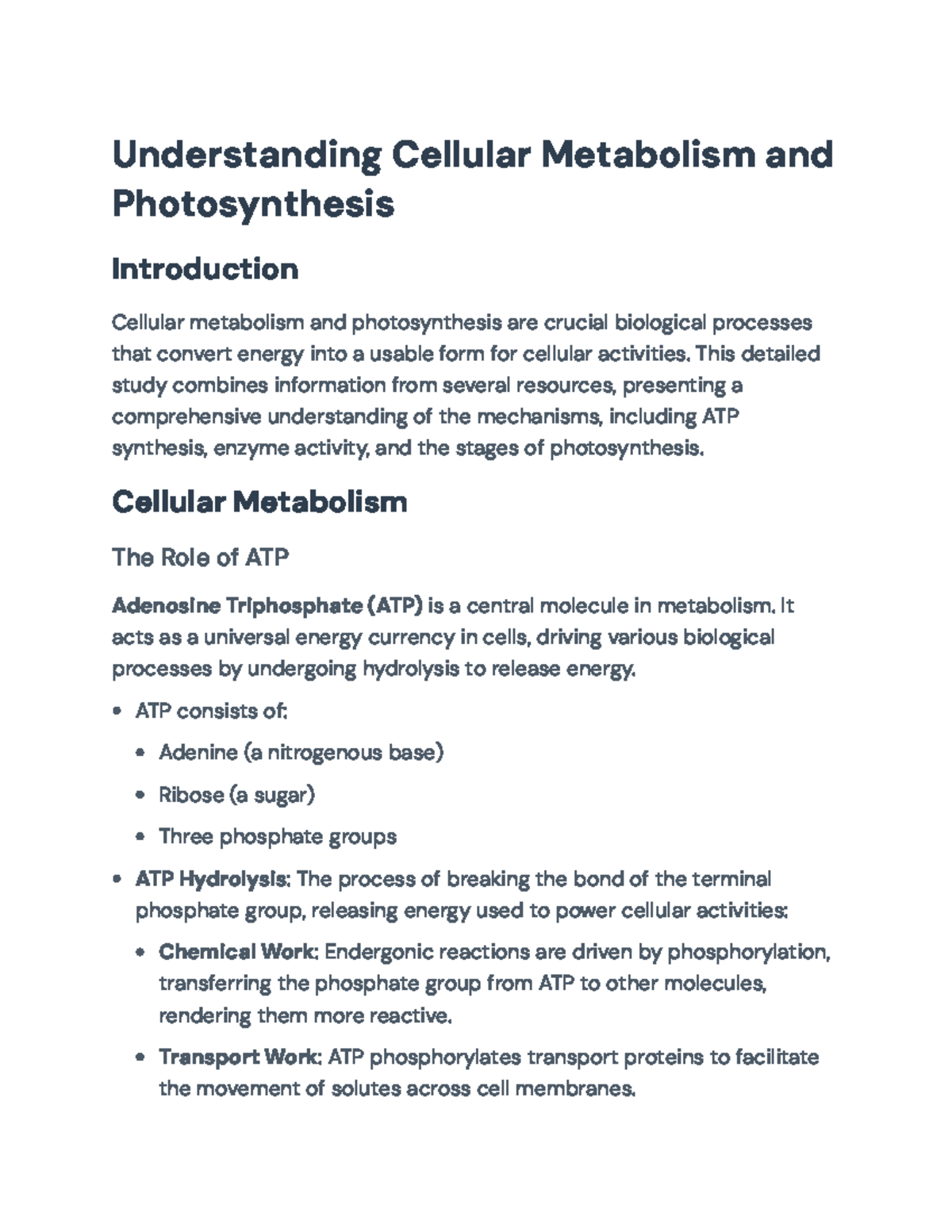 Understanding Cellular Metabolism and Photosynthesis: Key Concepts ...