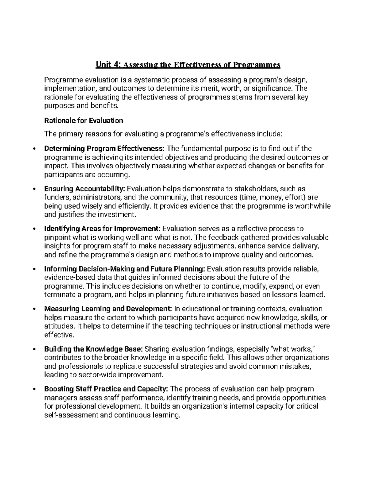 Unit 4: Evaluating Programme Effectiveness in PGDM - Studocu