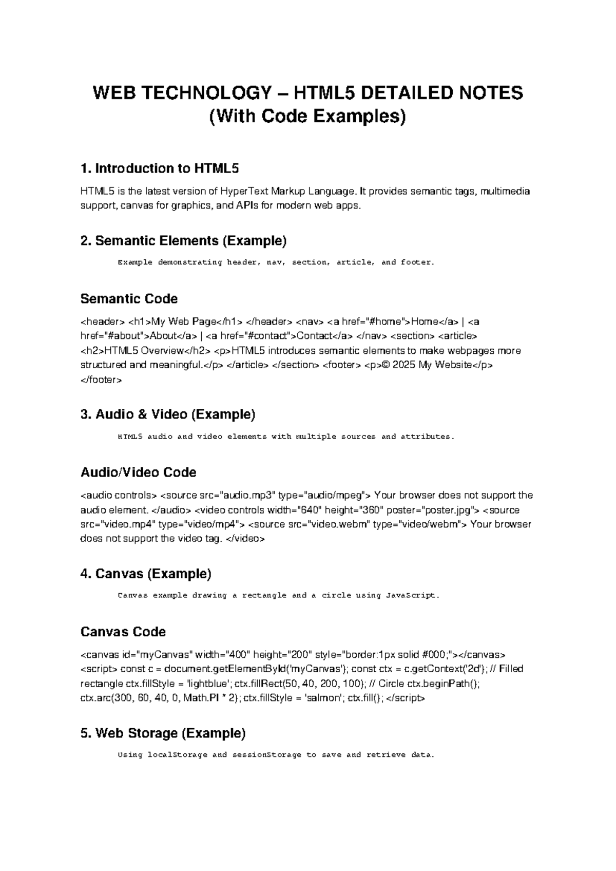 WEB TECHNOLOGY HTML5 NOTES & CODE EXAMPLES - Studocu