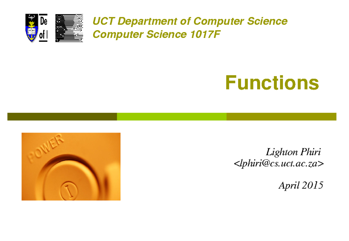 CSC1017F Functions Overview and Code Implementation Guide - Studocu