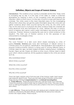 Forensic science notes - An Overview of Forensic Sciences in Criminal ...
