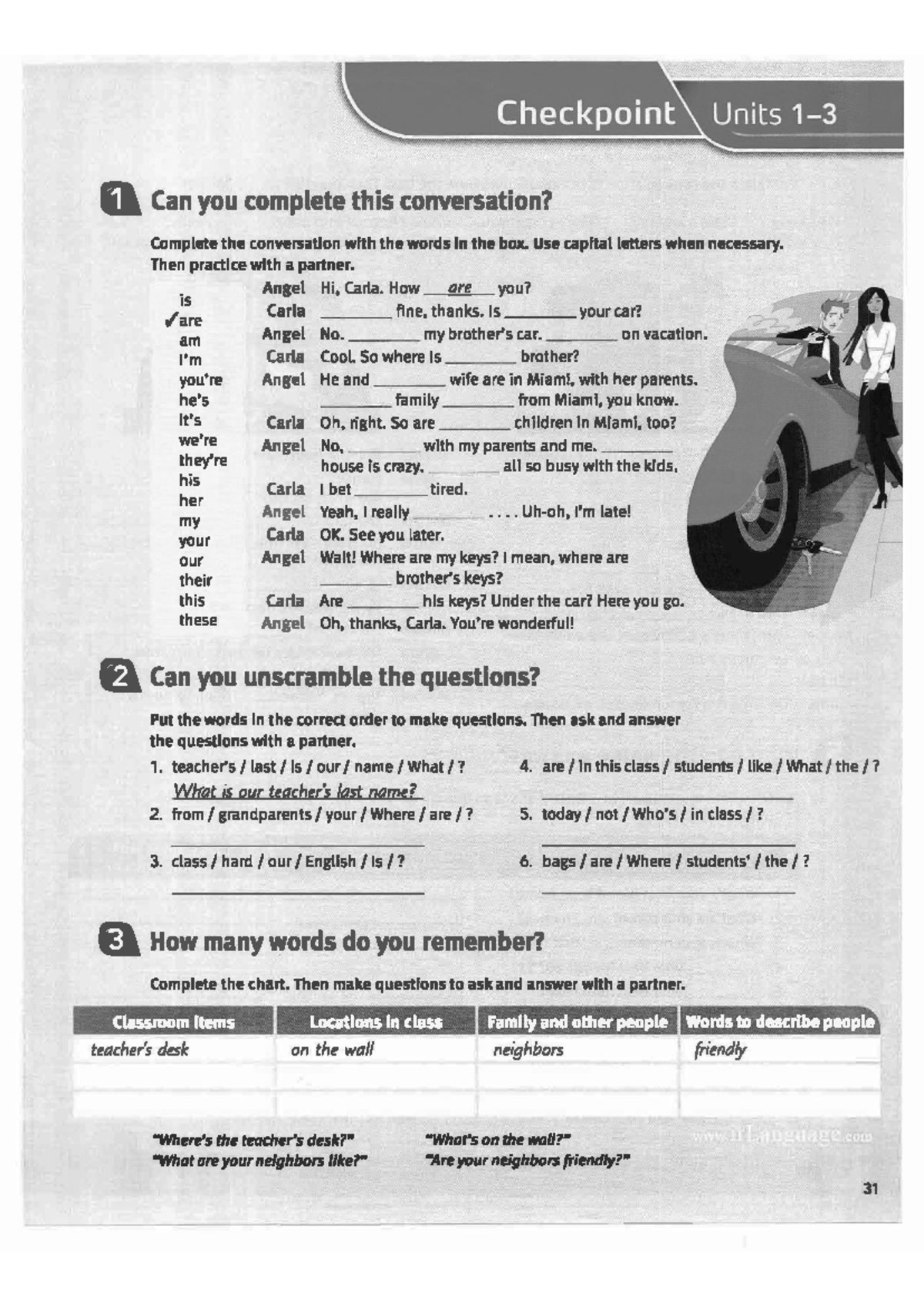 Checkpoint Units 1-3: Conversation Practice and Question Unscrambling ...