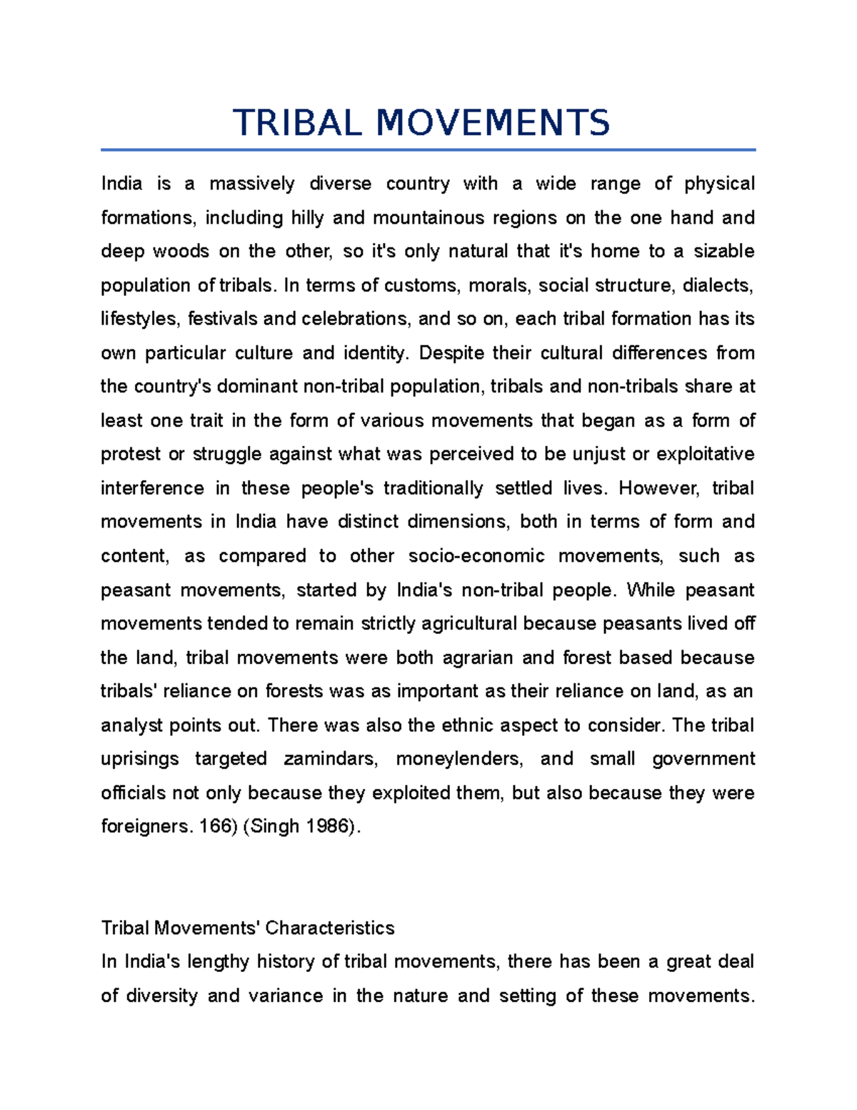 Brief NOTE ON Tribal Movements - TRIBAL MOVEMENTS India is a massively ...