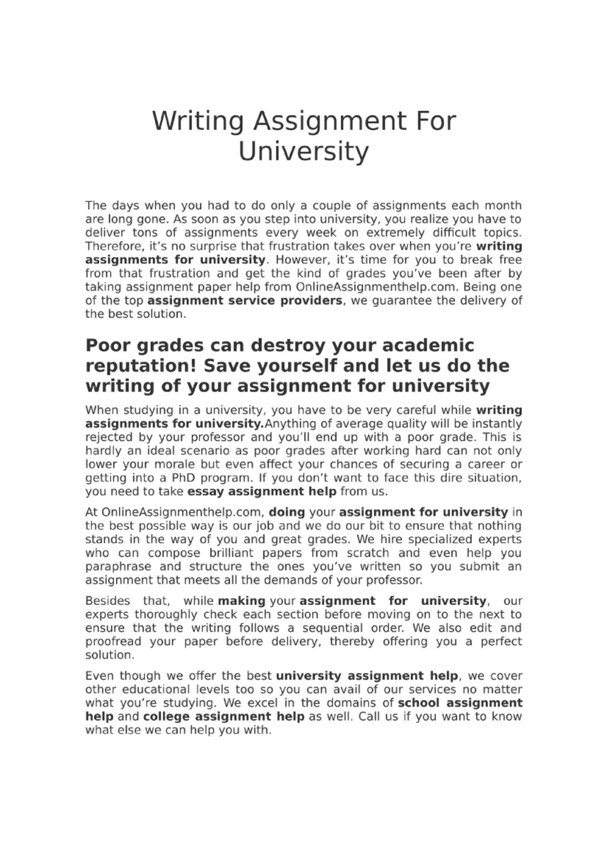 Writing assignment questions - Writing Assignment For University The ...