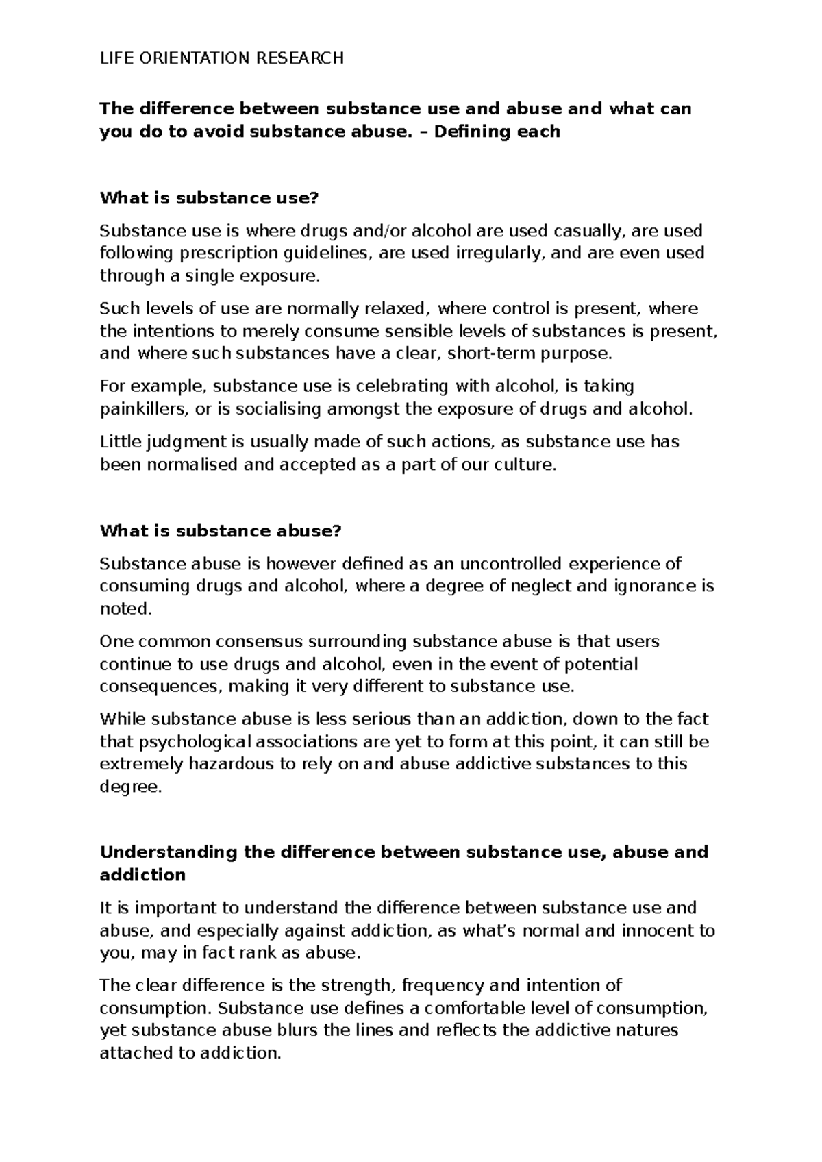 L.O. Research: Understanding Substance Use vs. Abuse and Prevention ...
