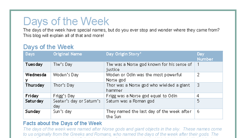 Origins of the Days of the Week: A Cultural Exploration Studocu