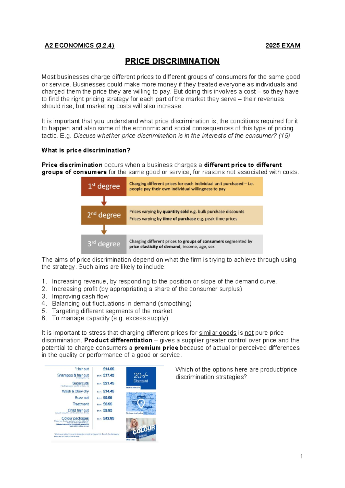 A2 ECONOMICS (3.2.4) 2025 EXAM NOTES ON PRICE DISCRIMINATION - Studocu