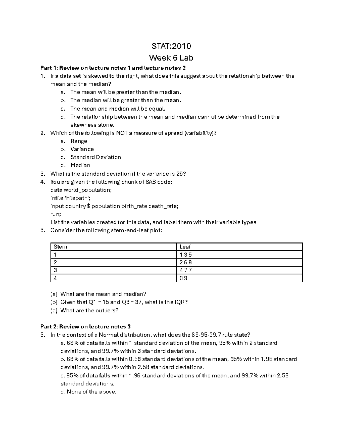 STAT:2010 Week 6 Lab: Midterm Review on Lecture Notes and SAS Code ...