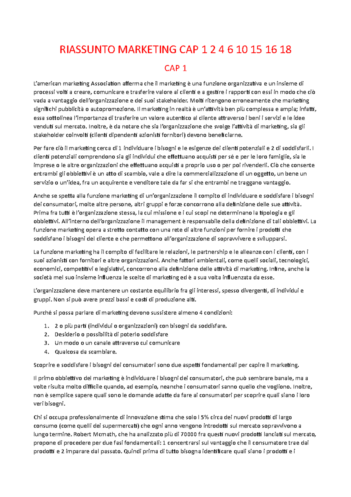 Riassunto Marketing Kerin - Capitoli 1, 2, 4, 6, 10, 15, 16, 18 - Document Preview