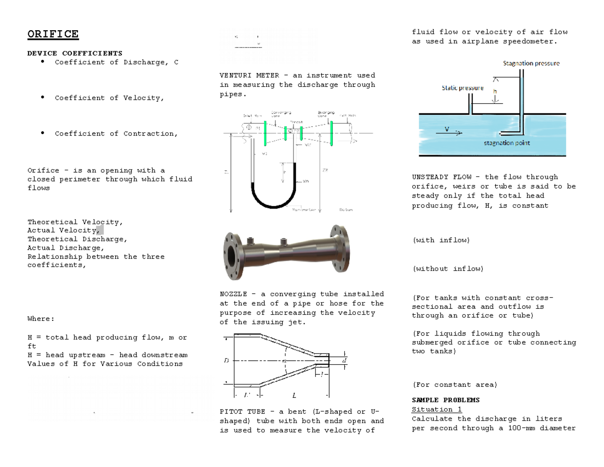 Orifice Flow and Discharge Calculations - Sample Problems for ENG101 ...