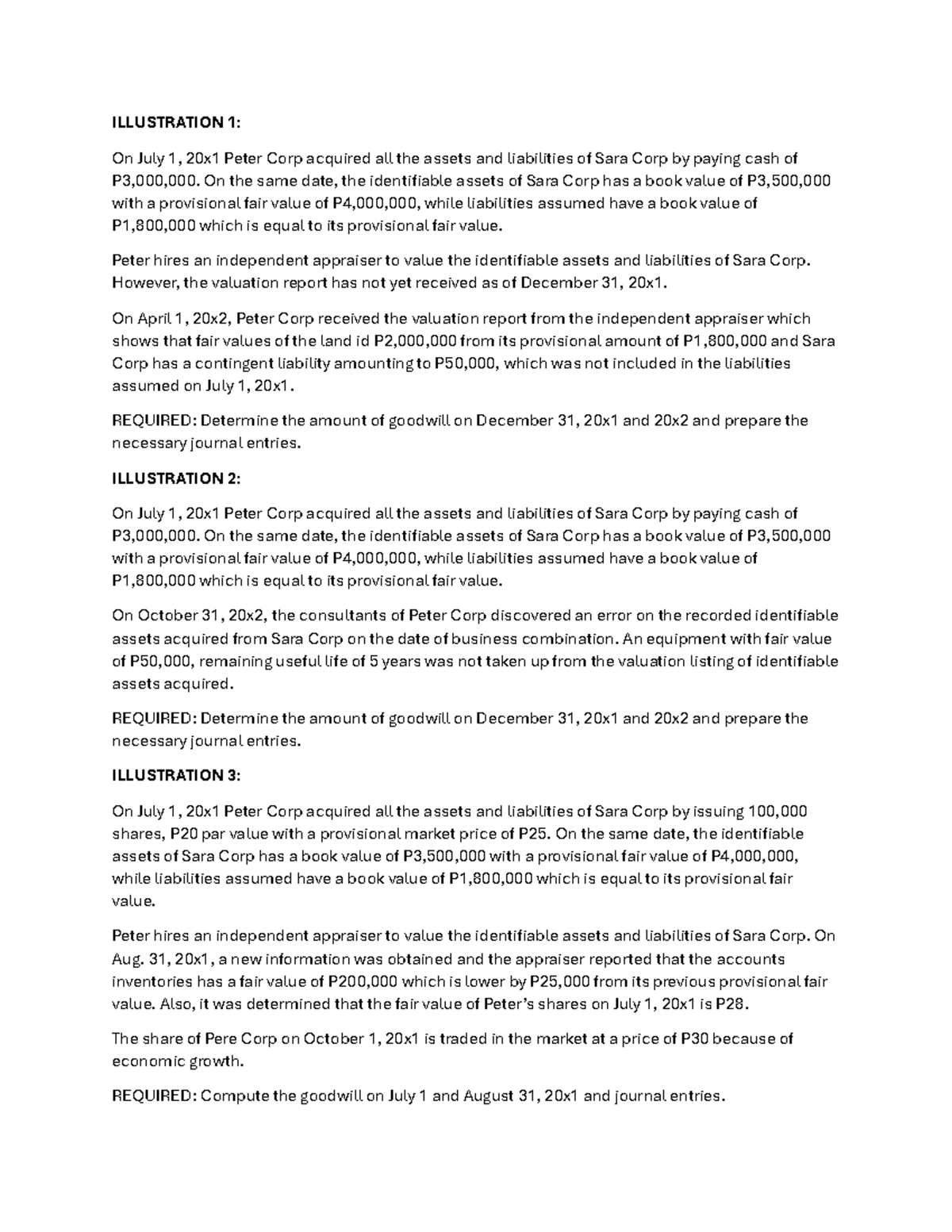 Business Combination Analysis: Goodwill Calculations for Peter Corp ...