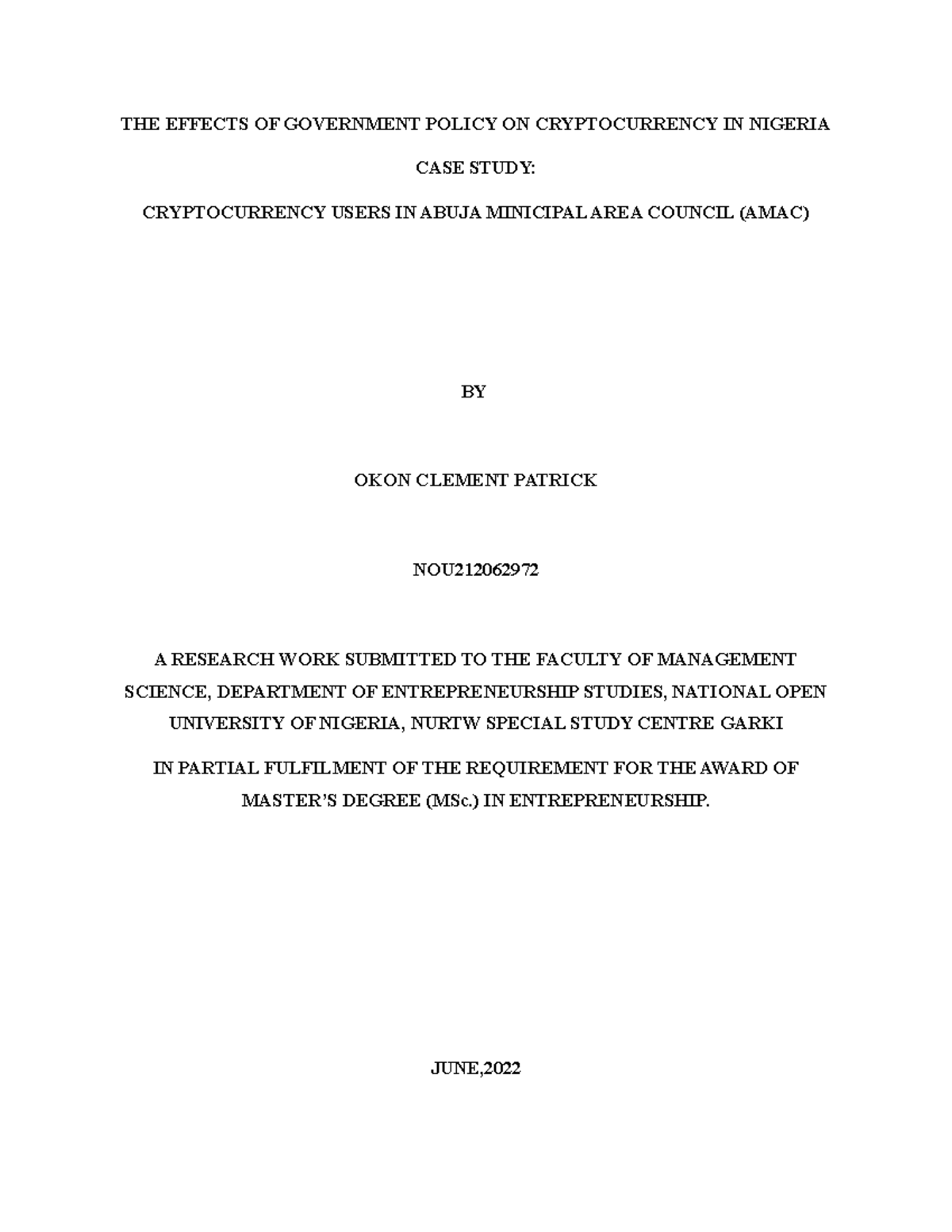 MSc Case Study: Impact of Government Policy on Crypto in Nigeria - Studocu