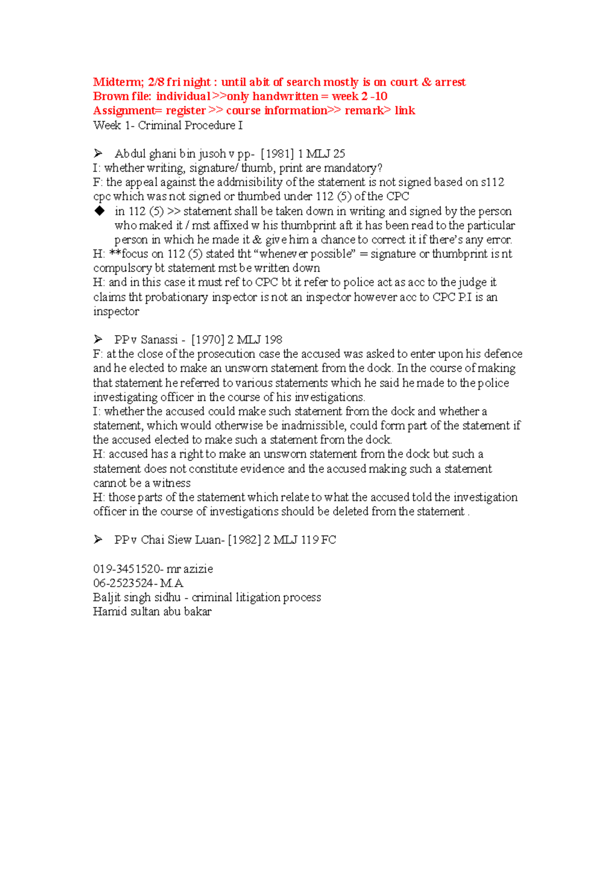 CPC 101: Week 1 Lecture Notes on Criminal Procedure and Key Cases - Studocu