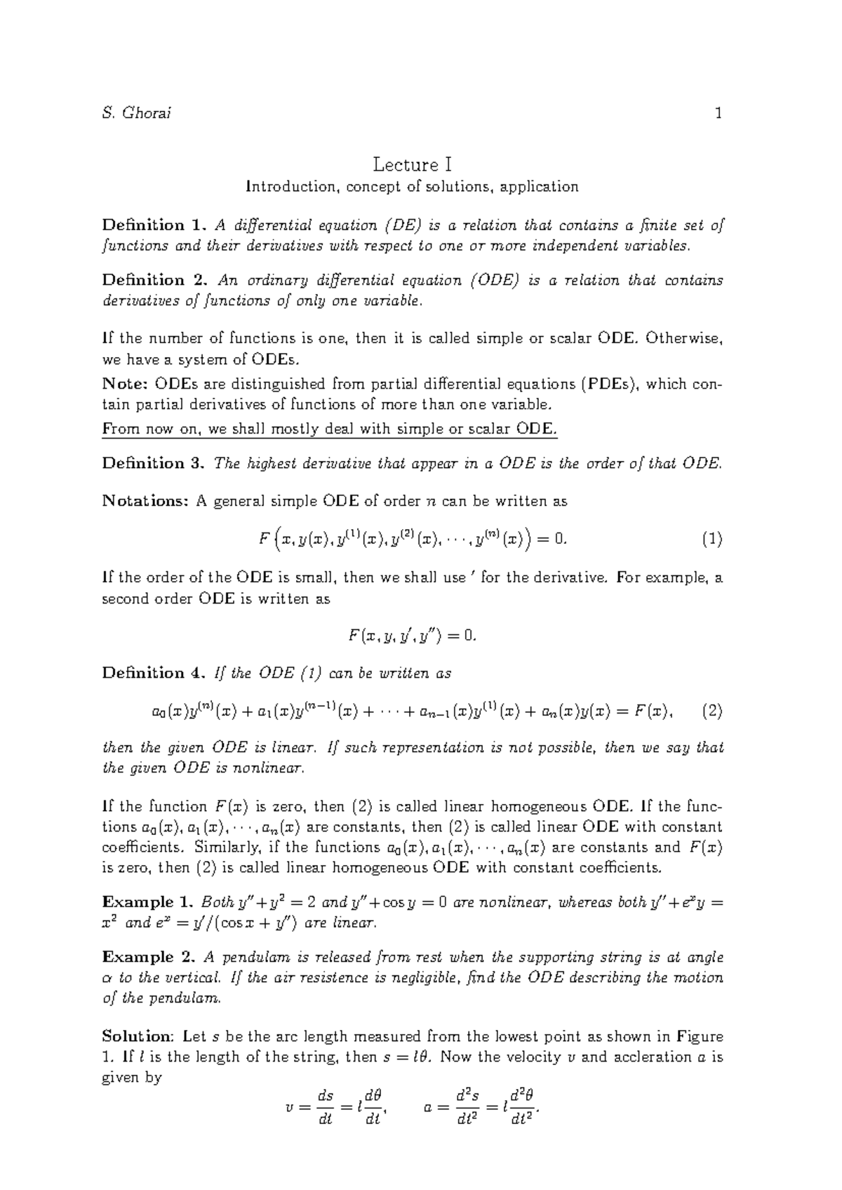 ODE1 - Lecture Notes on Differential Equations and Their Applications ...