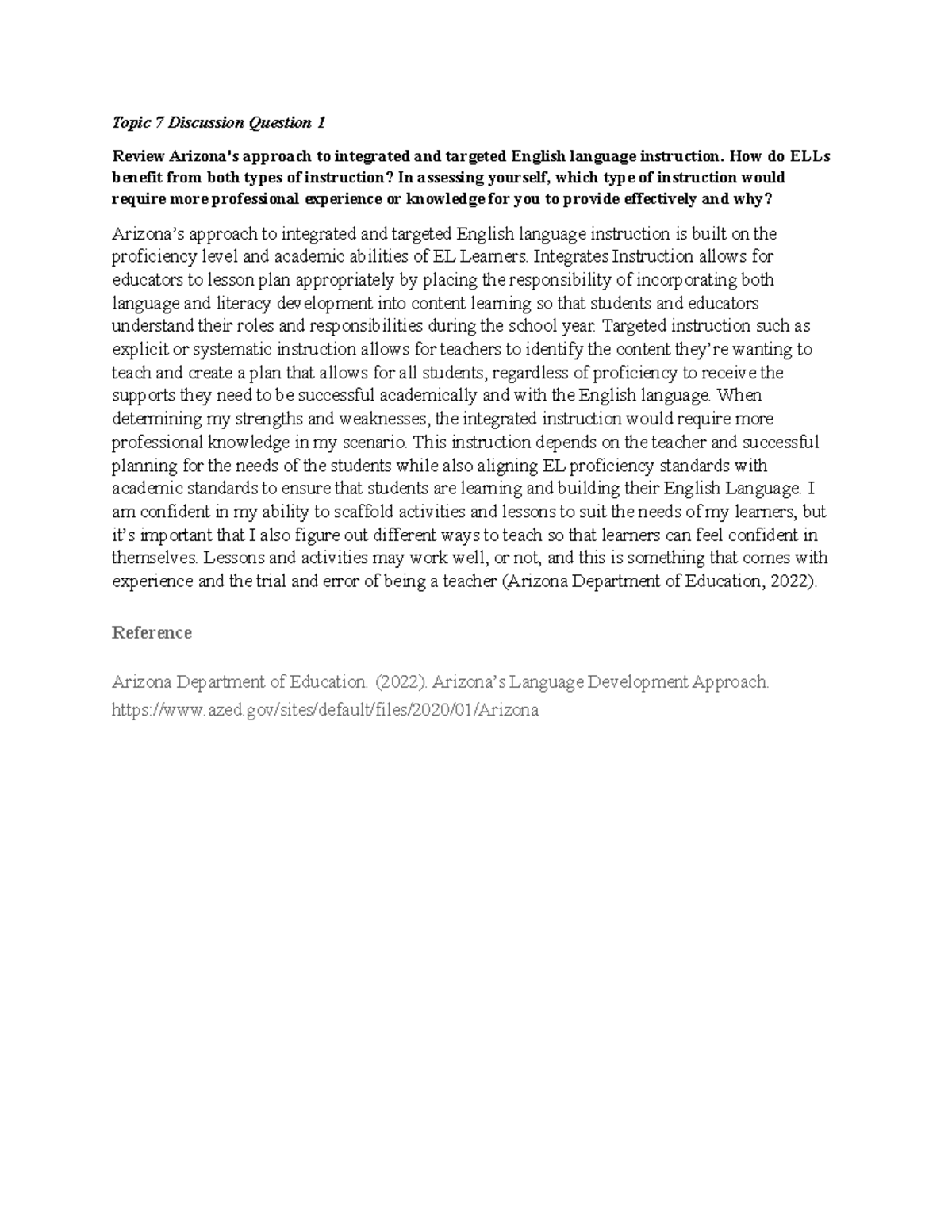 GCU ESL-440n Topic 7 DQ1 Response on English Language Instruction - Studocu