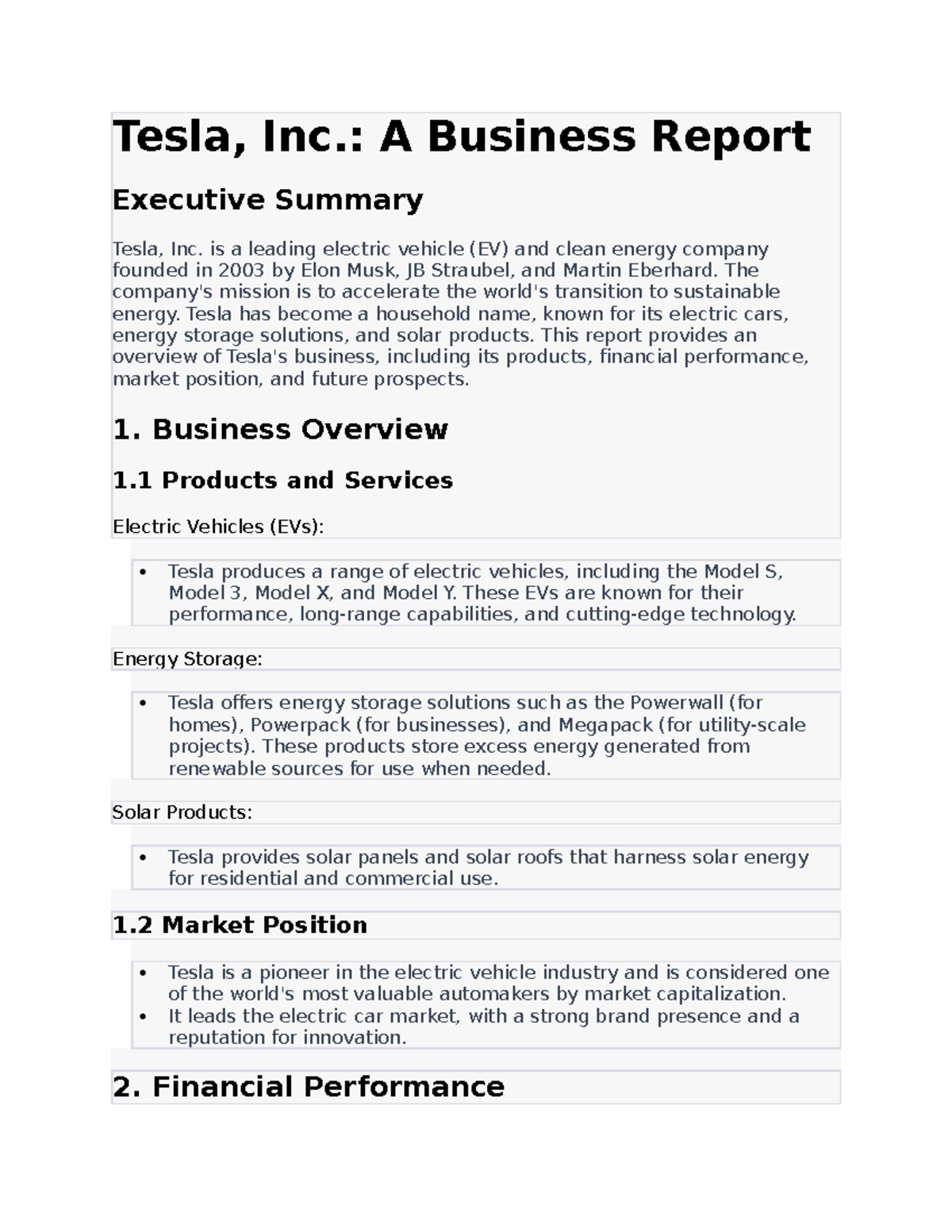 Tesla, Inc. Business Report: Overview, Performance & Future Prospects ...