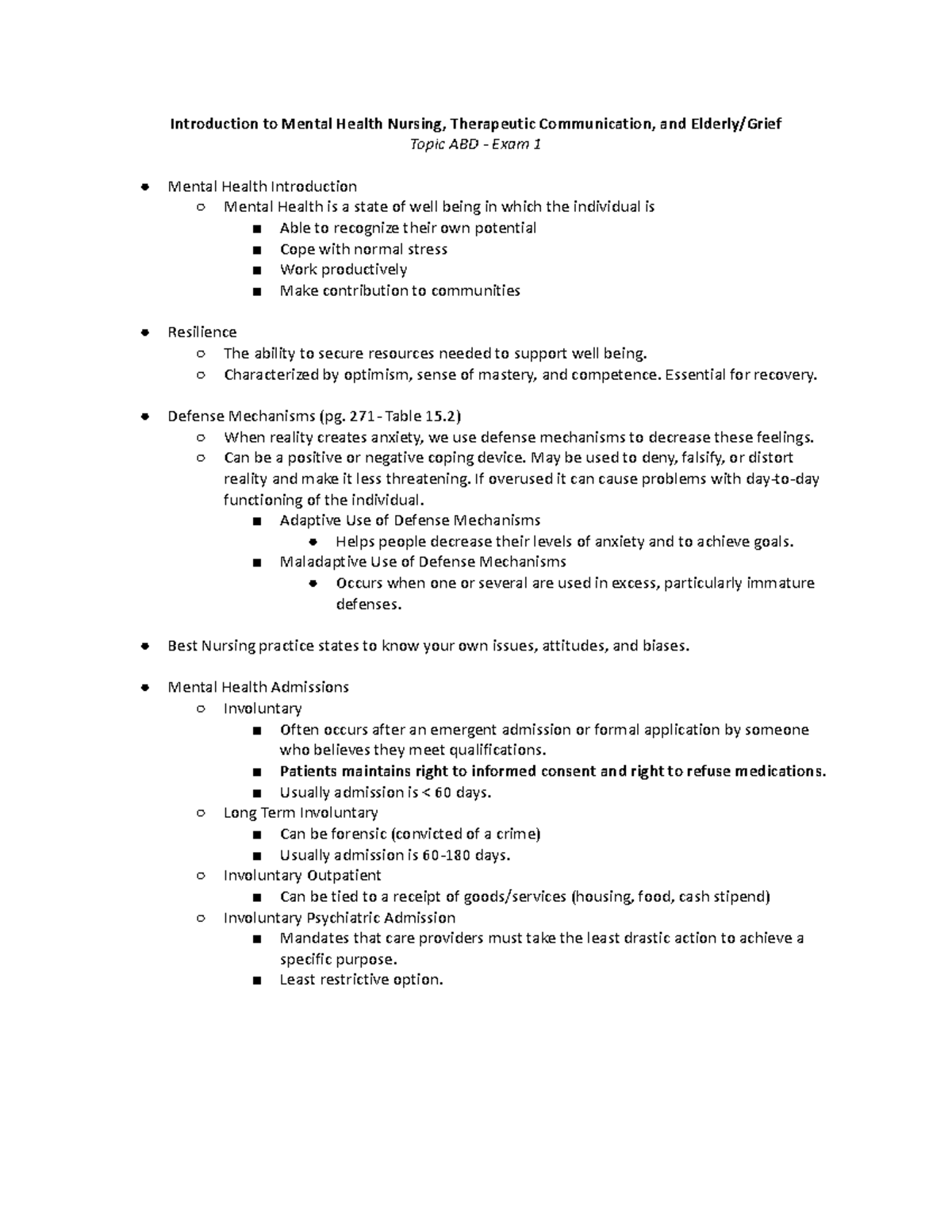 Mental Health Notes - Introduction to Mental Health Nursing ...