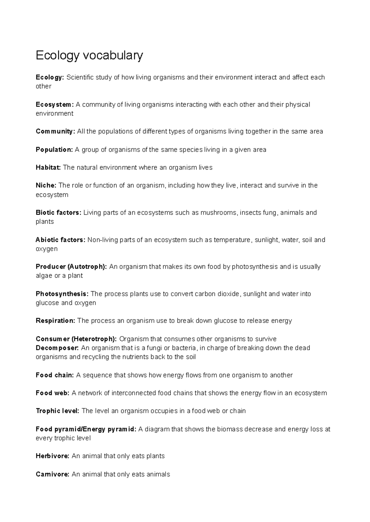 Ecology Vocabulary: Key Terms and Concepts for Understanding Ecosystems ...