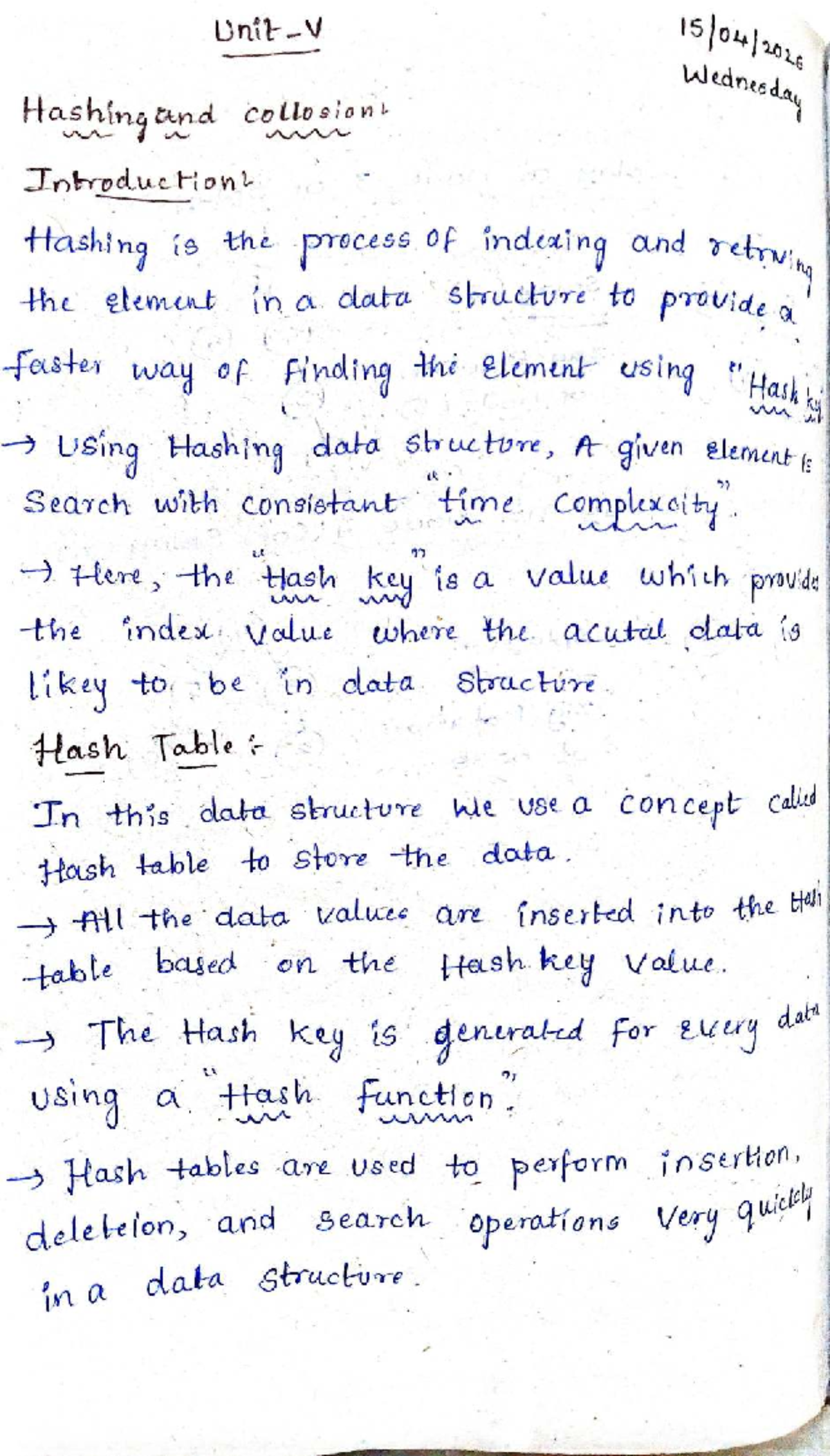 DS Unit-5: Hashing and Collision Resolution Techniques Notes - Studocu
