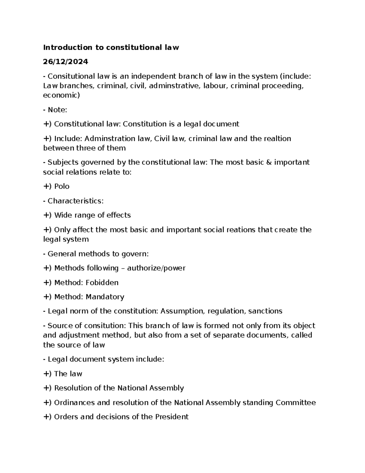 26 - aaaaaaaa - Introduction to constitutional law 26/12/ Consitutional ...