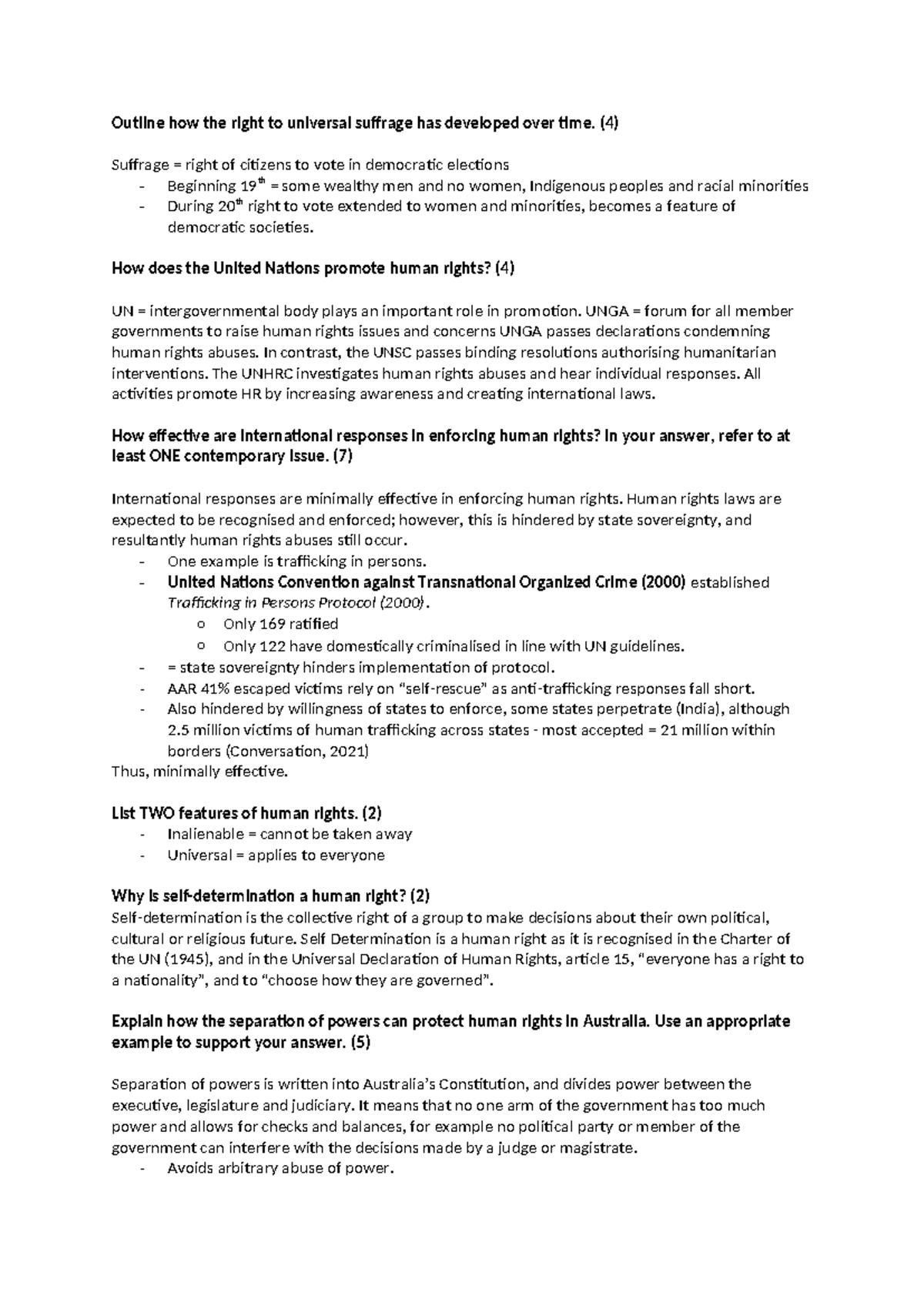 HRL 101: Human Rights Short Answer Practice Questions and Answers - Studocu