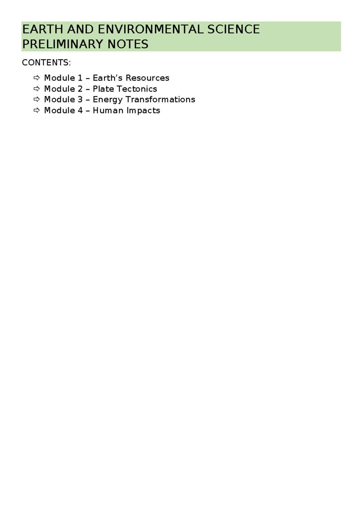 Prelim EES Syllabus Notes: Key Concepts in Earth Sciences - Studocu