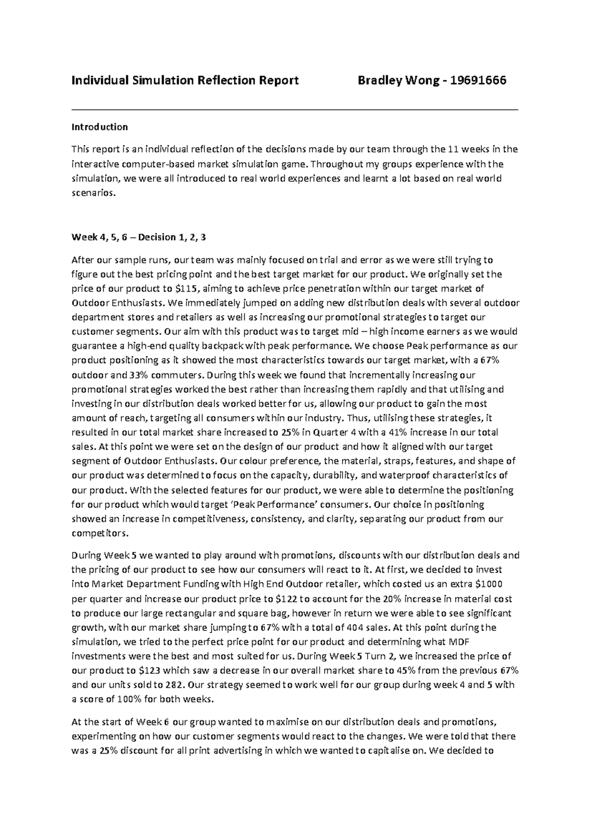 Individual Simulation Reflection Report - Bradley Wong (19691666) - Studocu