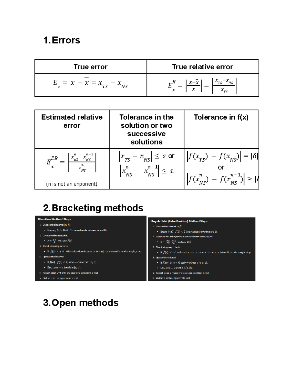 True and estimated errors in numerical methods - ENDG 407 Midterm - Studocu