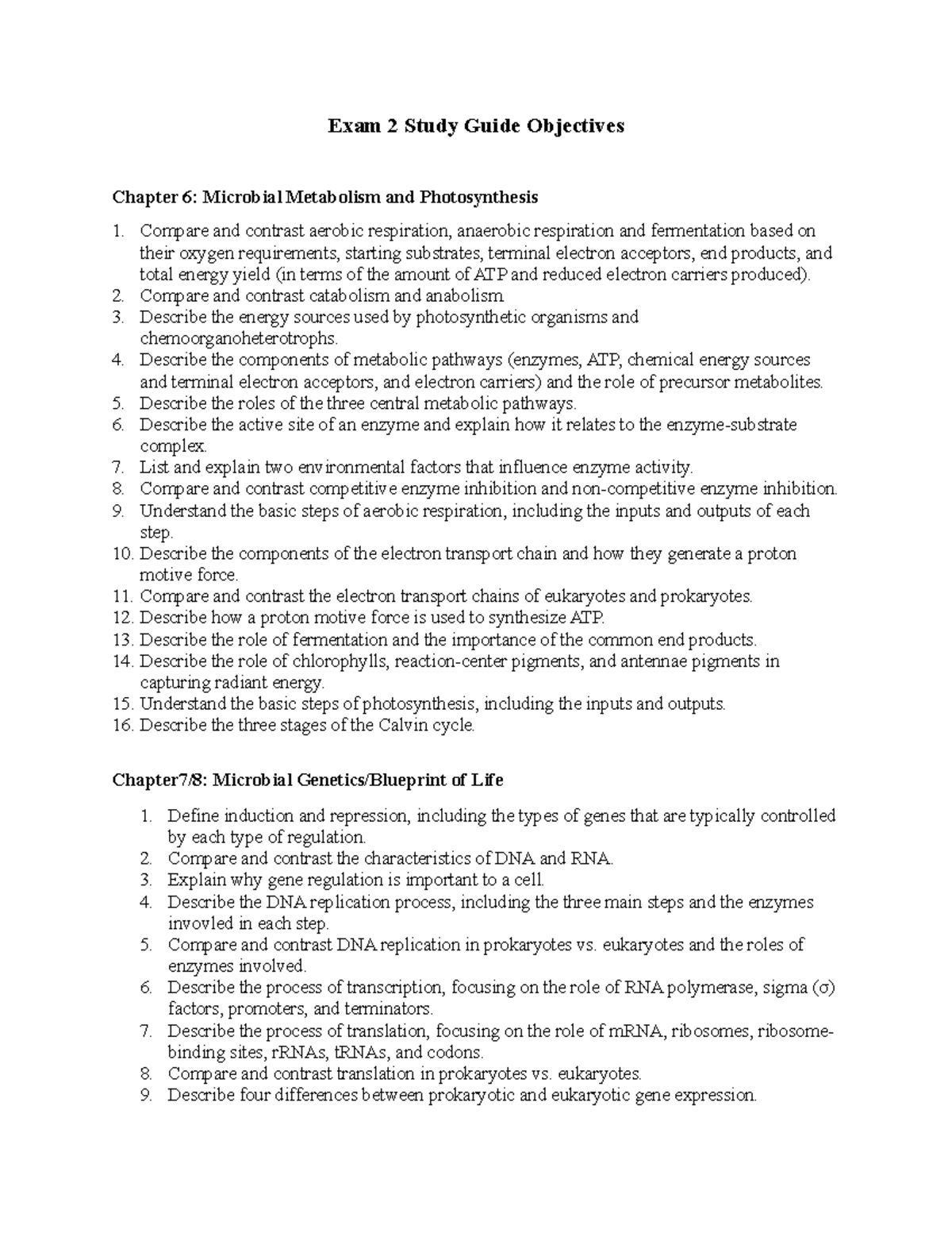 Exam 2 Study Guide - Exam 2 Study Guide Objectives Chapter 6: Microbial ...